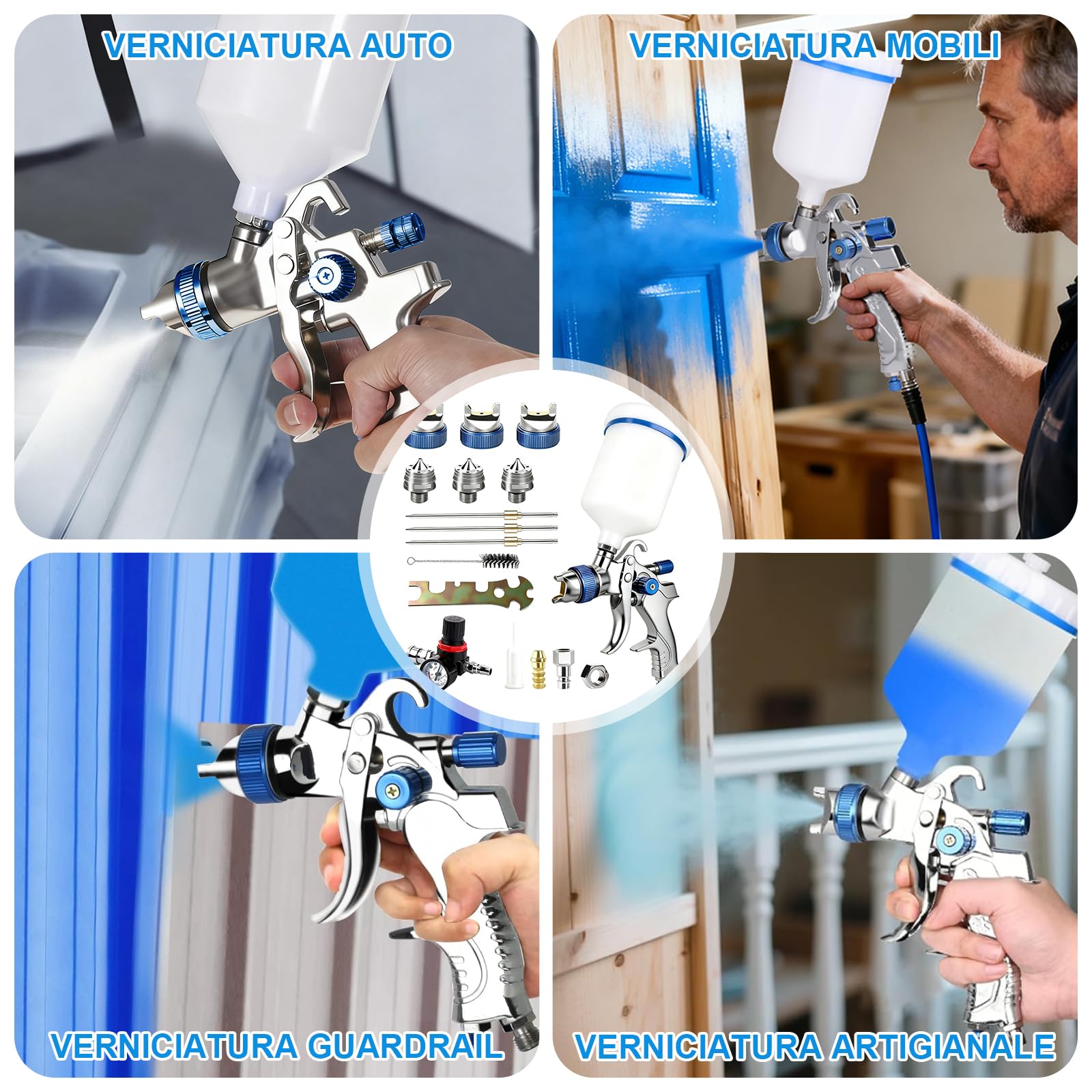 HVLP Pistola per Verniciare, Pistola a Spruzzo per Verniciare Professionale, Serbatoio a Gravità 600 ml con 3 Ugelli 1,4mm 1,7mm 2,0mm, Pistola Vernice a Spruzzo per Auto, Mobili