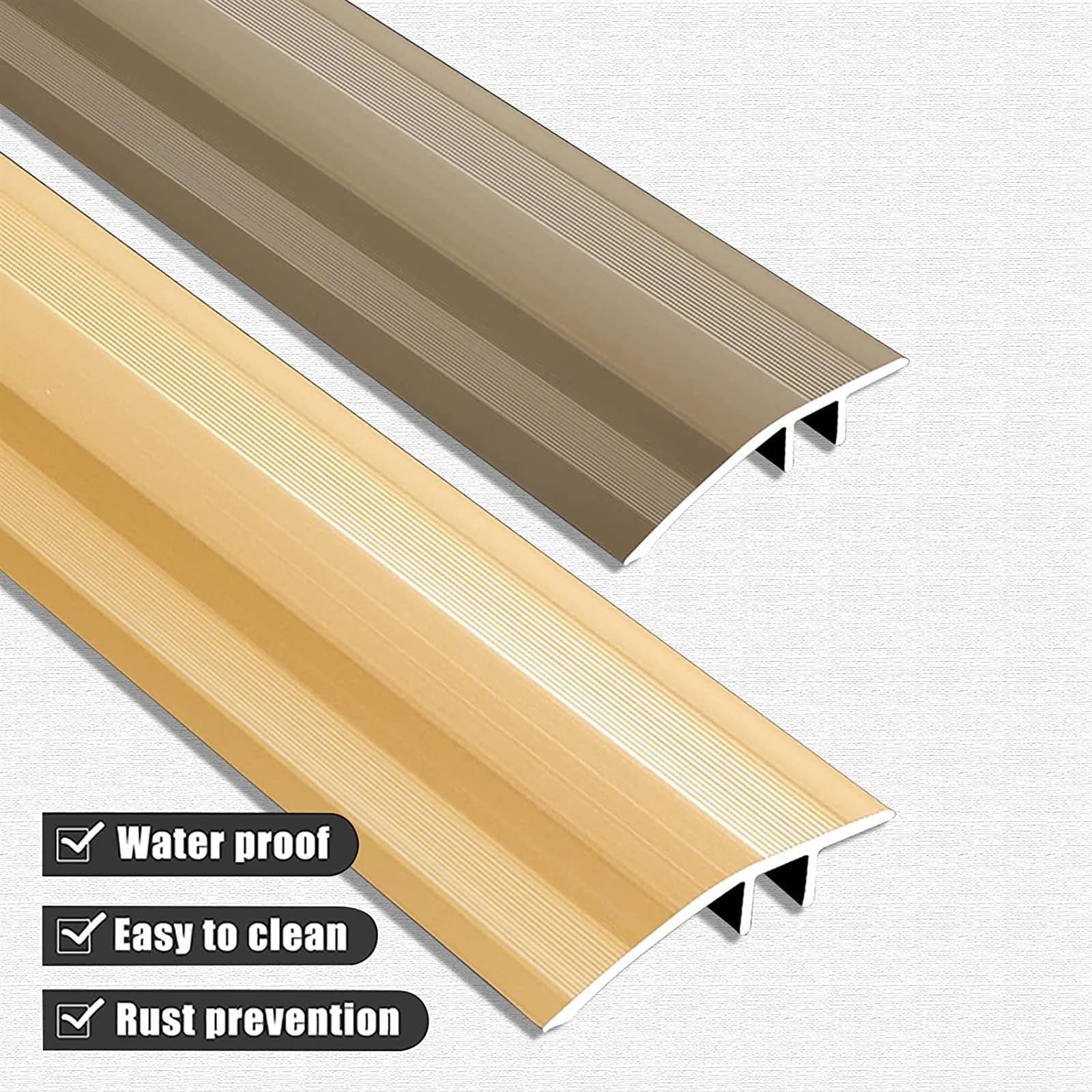 Profilo di Transizione, Striscia di Soglia, Tappeto for pavimento in laminato, bordo antiscivolo, garage di casa, portico anteriore/posteriore, riduttore ad arco con scanalatura(Gold)