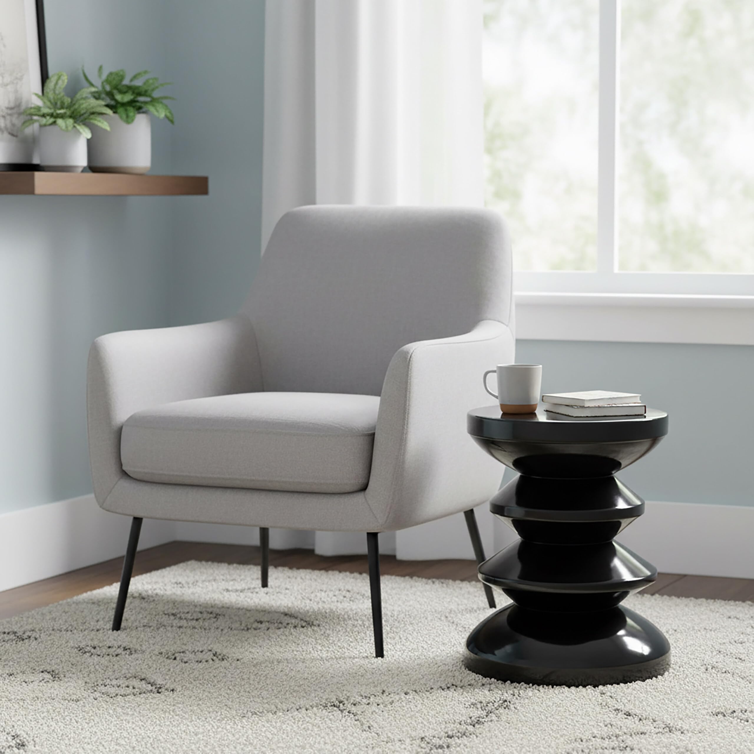 Relaxdays Tavolino & Sgabello, Zig-Zag, arredo Soggiorno, HxD: 46 x 35 cm, Metallo, Nero, Tavolini