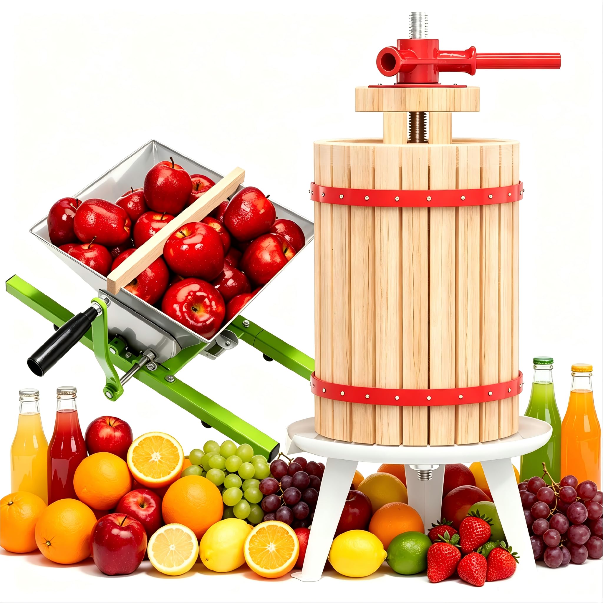 Presse-fruits 18 l + moulin à fruits de 7 l avec manivelle pour