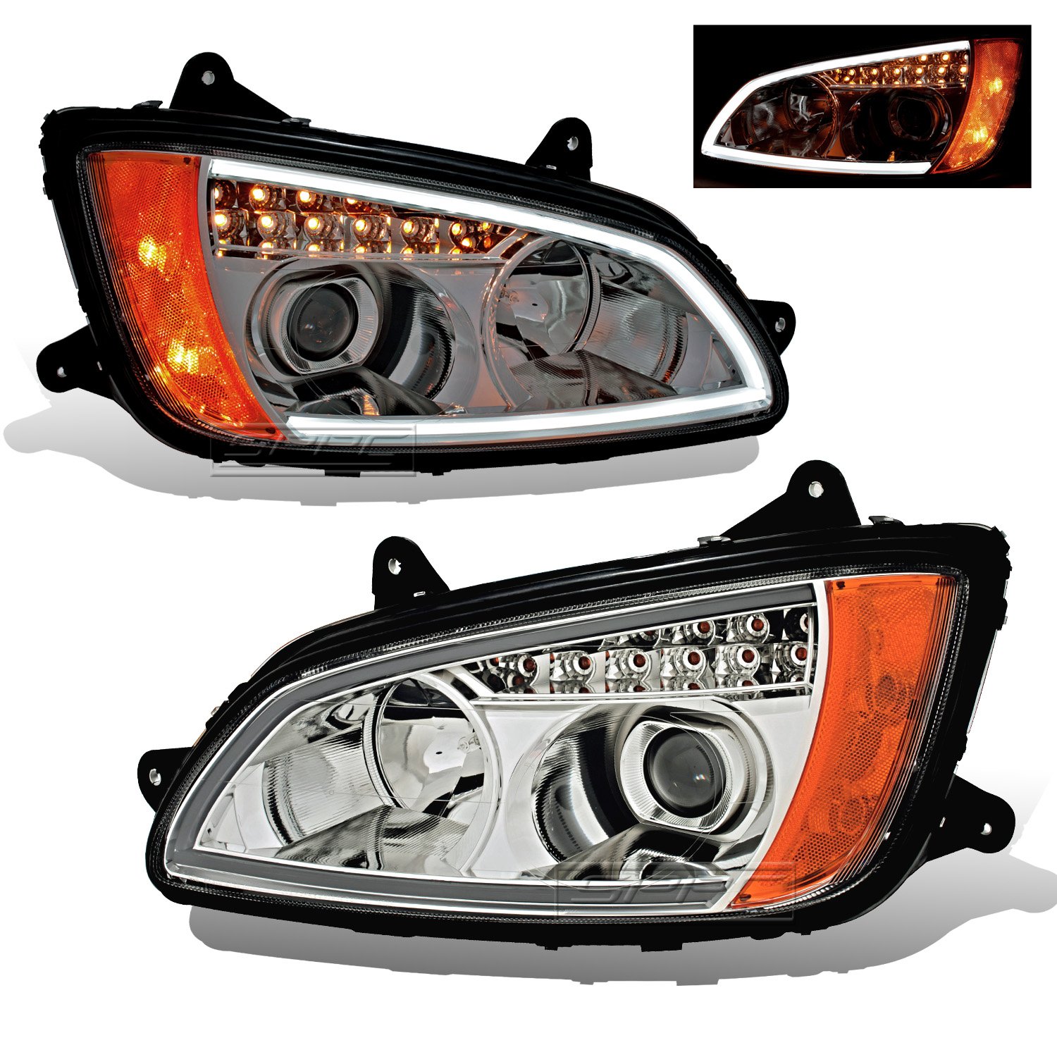 SPPCProjector Plank Style Chrome Amber Reflector Headlight Assembly Set for Kenworth T660-(Pair) Driver Left and Passenger Right Side Replacement Headlamp