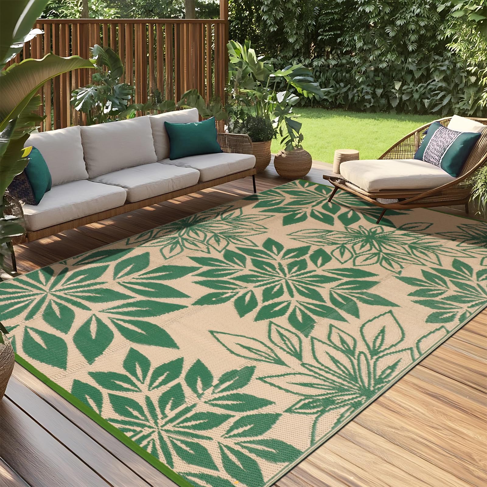 Tappeto da Esterno Impermeabile UV 150x245 cm Verde Reversibile per Terrazza Balcone