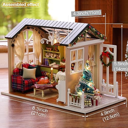 Miniatura 5 de DIY Miniature Dollhouse Kit Realistic Mini 3D Wooden Mini Doll House Room with Furniture LED Lights Christmas Decoration Birthday Gift for Kids