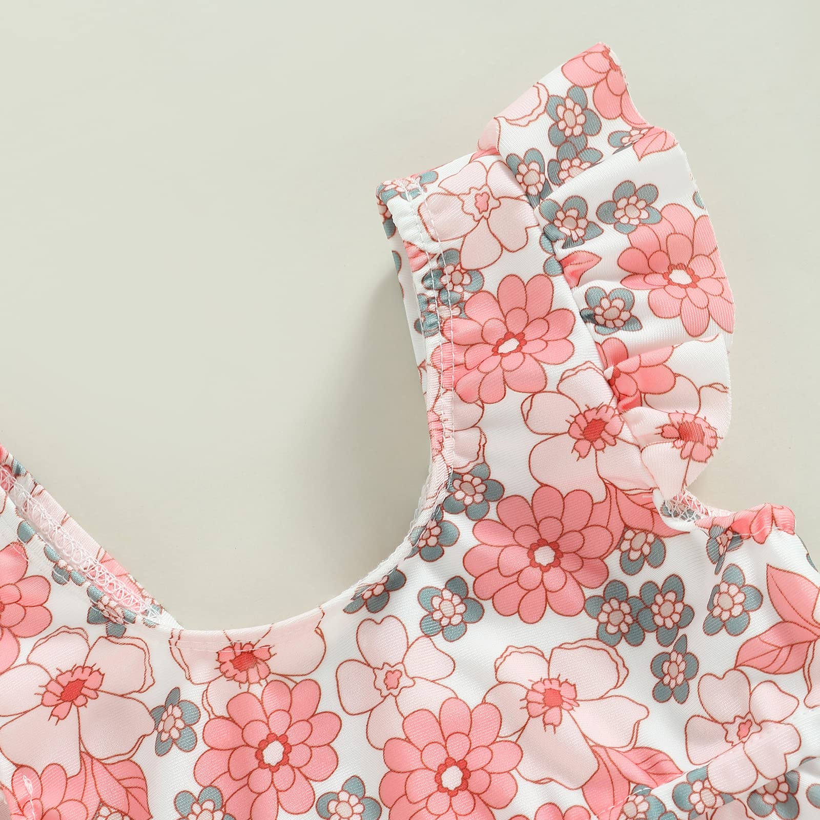 Costume da Bagno 2 Pezzi Neonata Spiaggia Estiva Bikini Set Bambina Canottiera Senza Manica con Stampa a Fiori/Testa di Toro e Slip