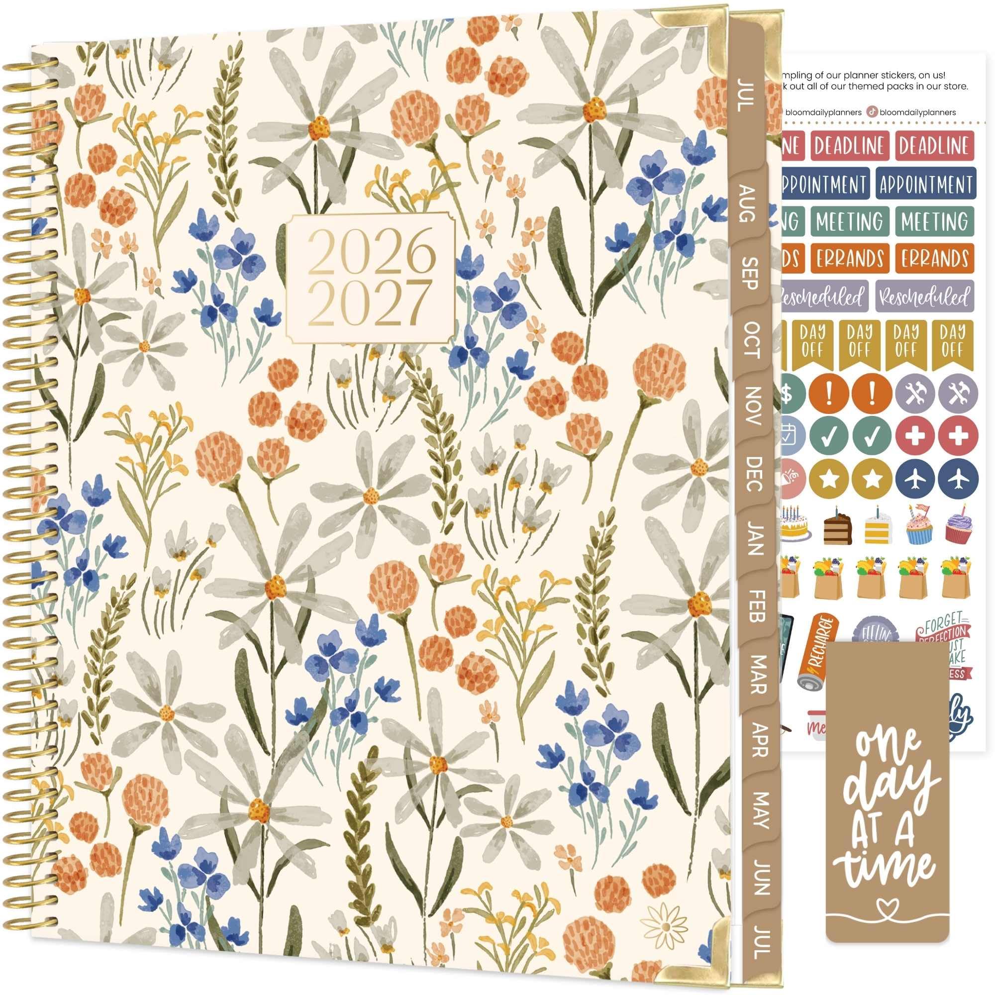 bloom daily planners Agenda scolaire 2026-2027 (21,6 x 27,9 cm) à couverture rigide (juillet 2026 à juillet 2027) – Planificateur d'objectifs pour femme – Agenda mensuel et hebdomadaire inspirant