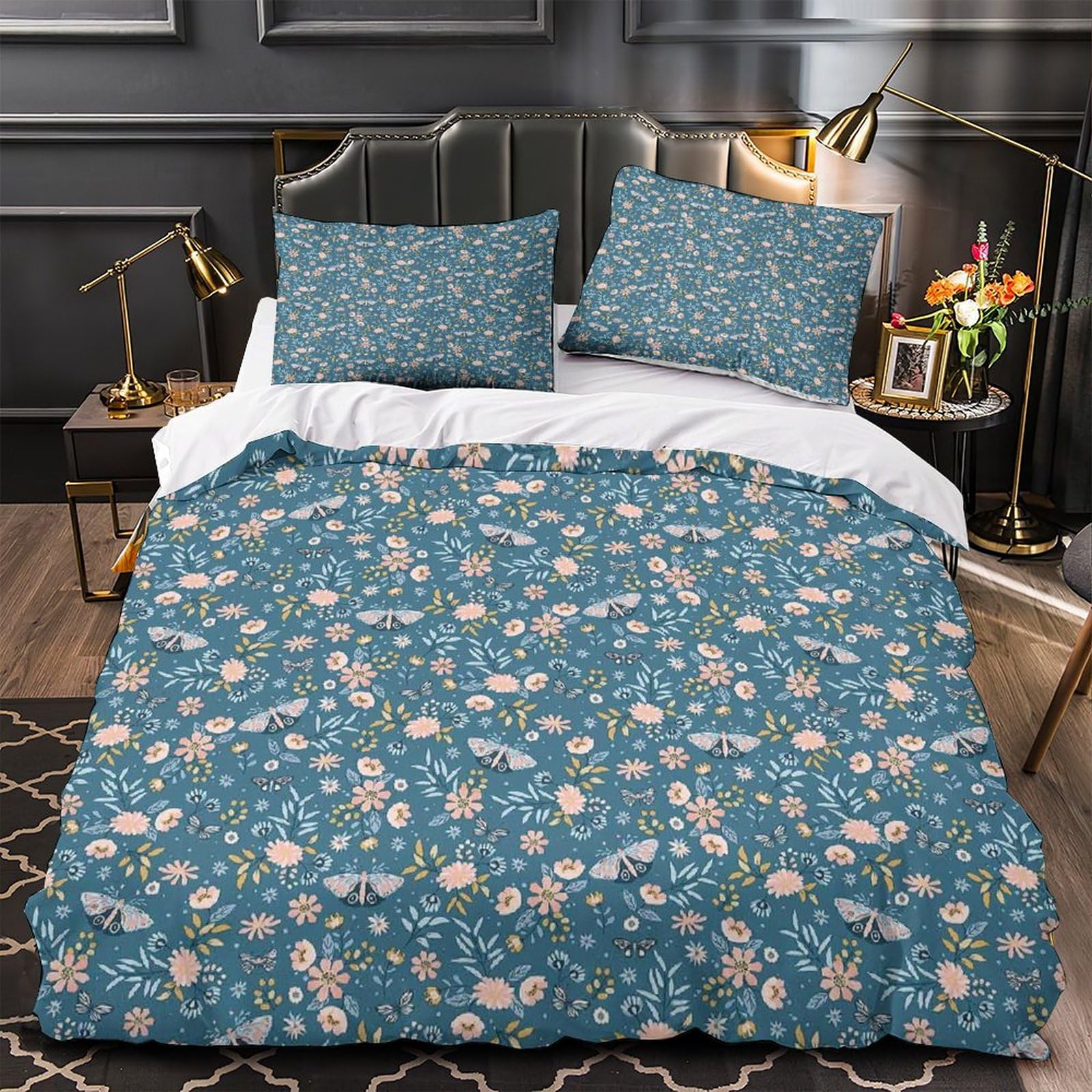 MXRMXR Flower Duvet Cover Bedding Set 3 Piece Set Duvet Cover Quilt Cover Microfiber Polyester Comforter Cover And Pillowcase with Zipper Closure Super King（260x220cm）