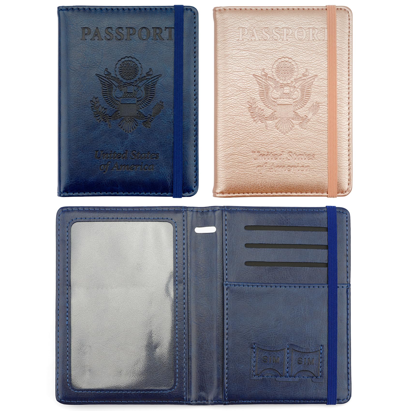 Passport Holder for Travel, 2 Pack Passport Cover, Waterproof Passport Wallet Leather Passport Holder Pen Holder Passport Holders for Women Men Family