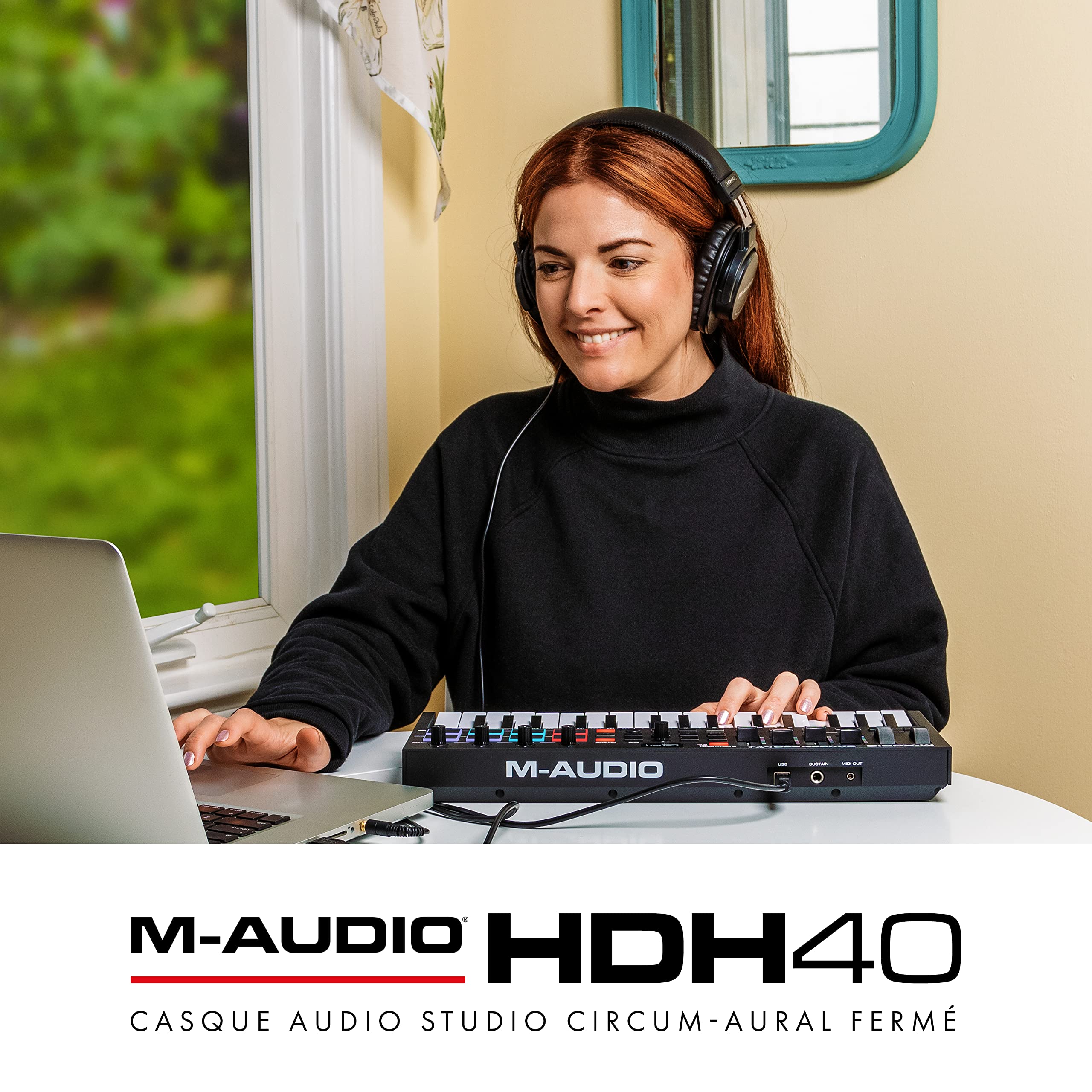 M-AUDIO HDH40 - Casque Audio Studio, avec Arceau Flexible et Câble de 2.7m pour Monitoring, Podcast et Enregistrement