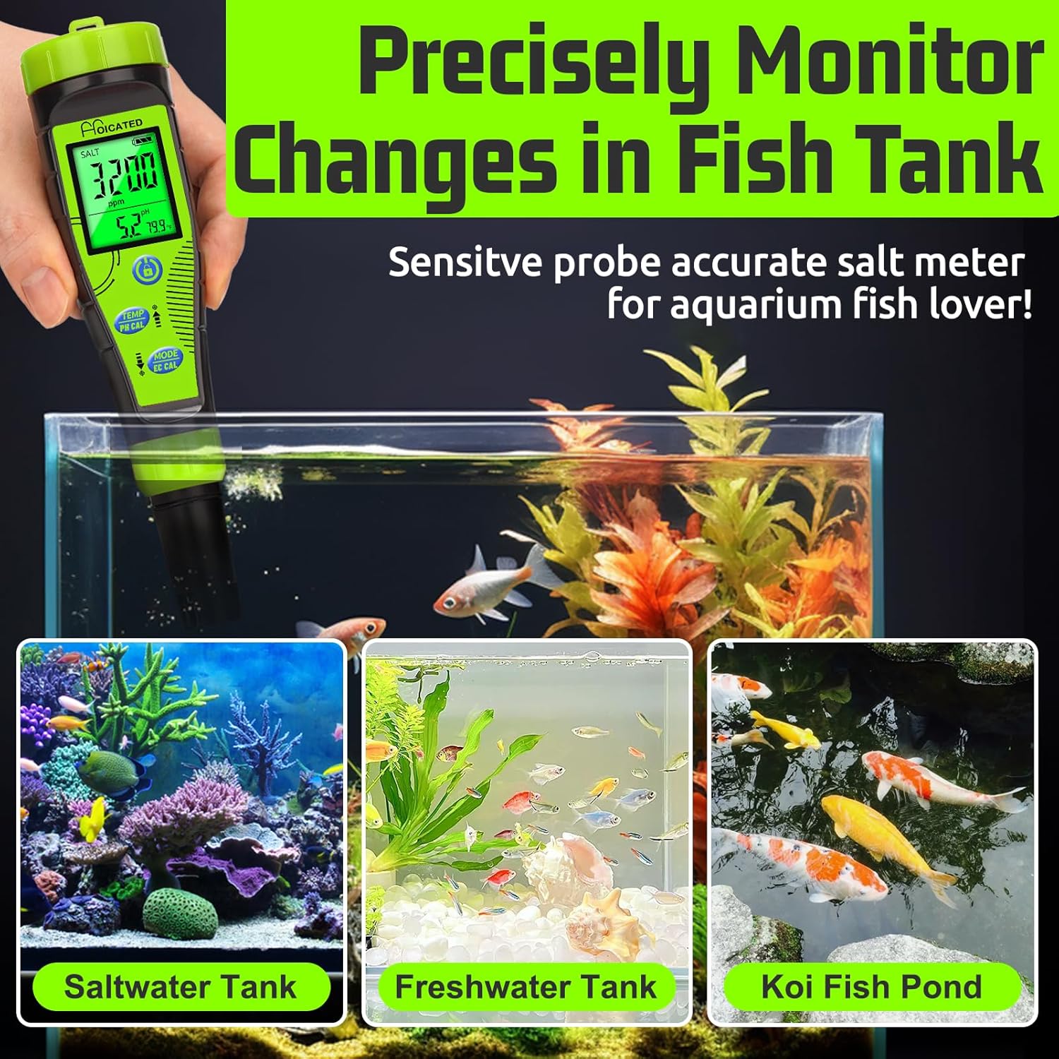 Digital Pool Salt Tester for Swimming Pool Large Simultaneous Screen Salinity pH Meter for Koi Pond Aquarium Fish Tank Hot Tub EC Tester for Indoor Garden Hydroponics Water Quality Tester