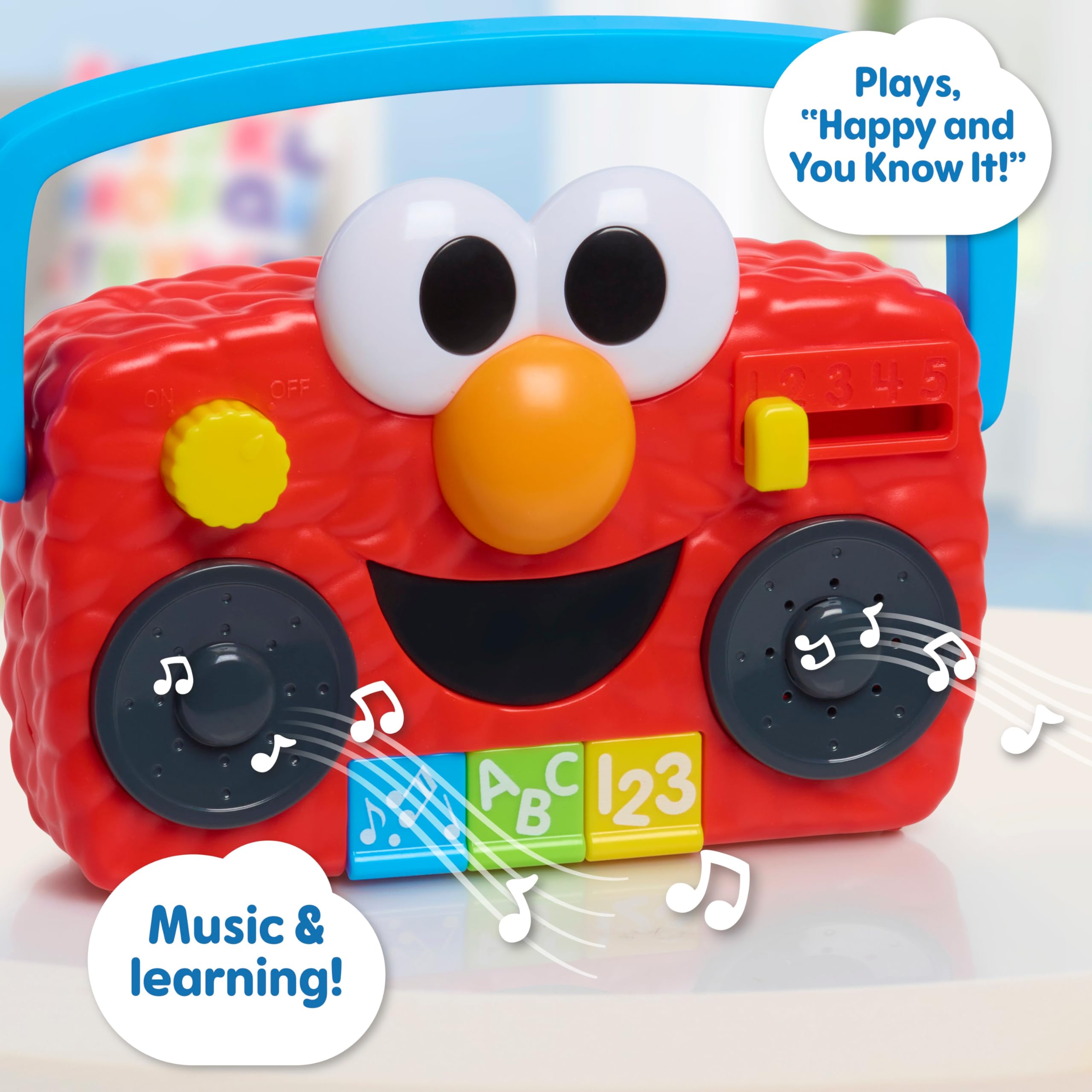 Just Play Sesame Street Elmo Take Along Boombox avec lumières et sons Jouet interactif 14 cm Apprentissage et éducation Jouet pour enfants à partir de 2 ans