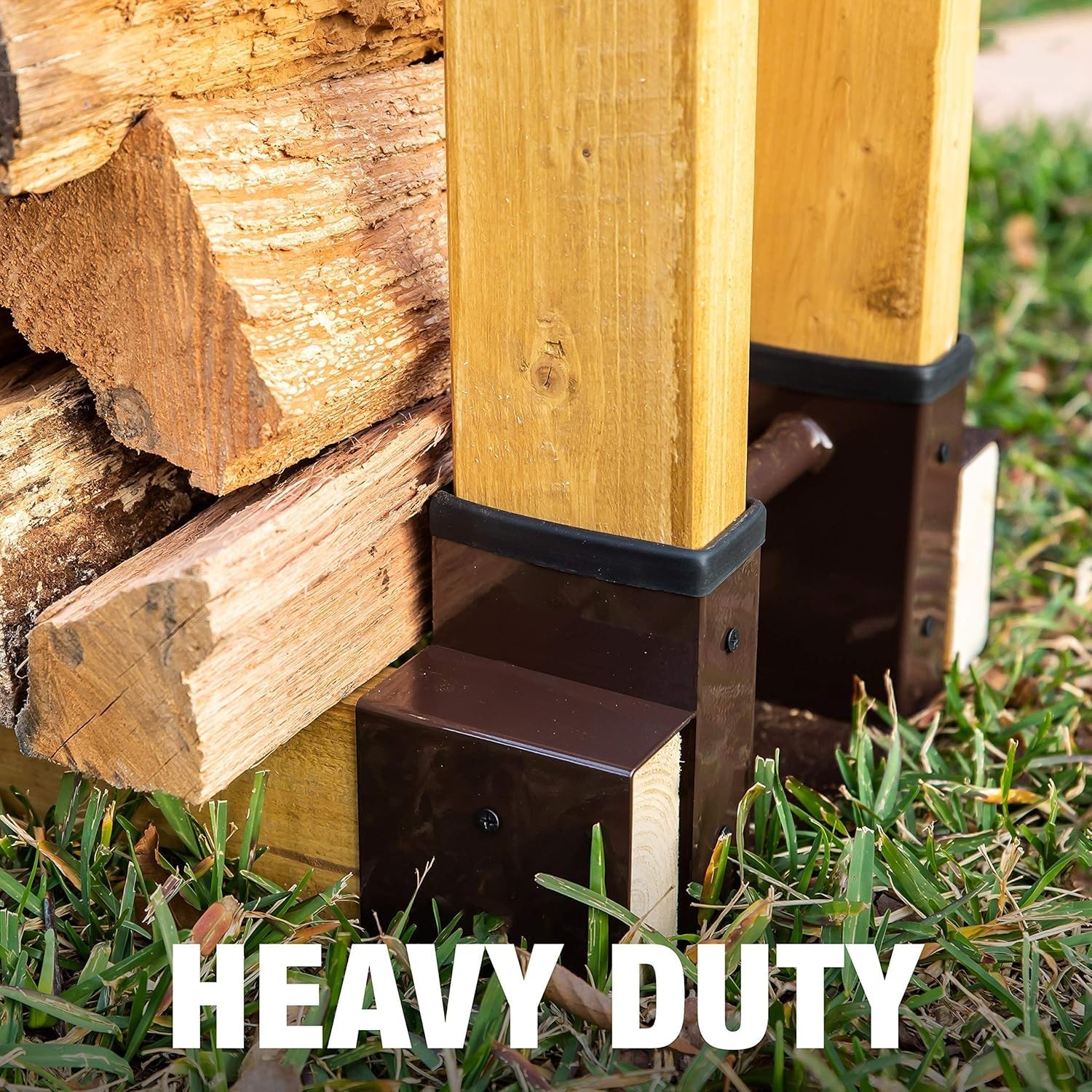 Heavy Duty Metal Firewood Rack Outdoor & Indoor Log Holder for Fireplace, Wood Storage Shelf with Drainage Holes, Rust Resistant Steel Firewood Stacker with Brackets, Steel Plates, Screws and Gloves — view 7