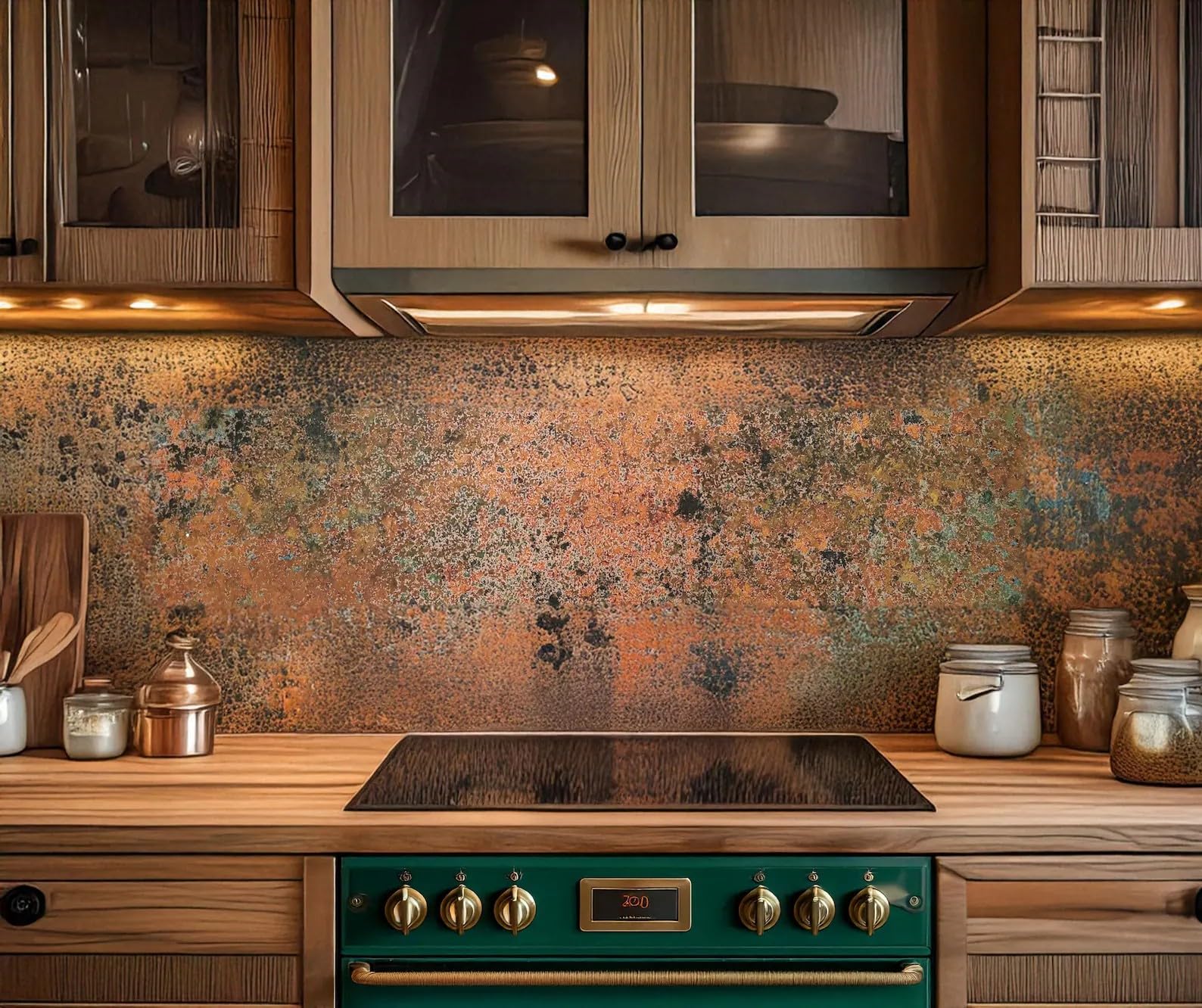 CopperAndCraft panel ścienny z prawdziwej miedzi ręcznie patynowany metalowy panel dekoracyjny 90 x 50 cm