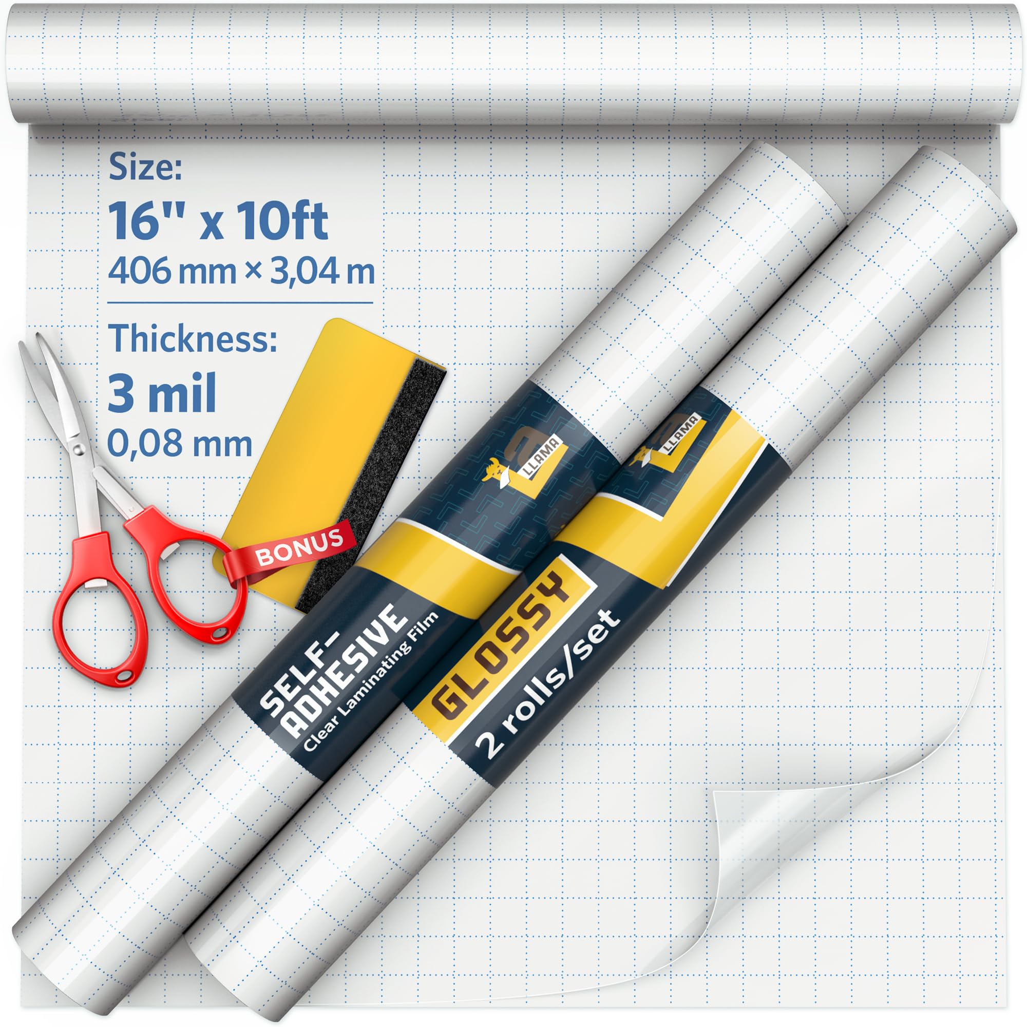 Self Adhesive Clear Laminating Roll 2 Pack 16" x 10' Each, Glossy Laminate Roll for Crafts, Clear Contact Paper Peel and Stick, Durable Laminating