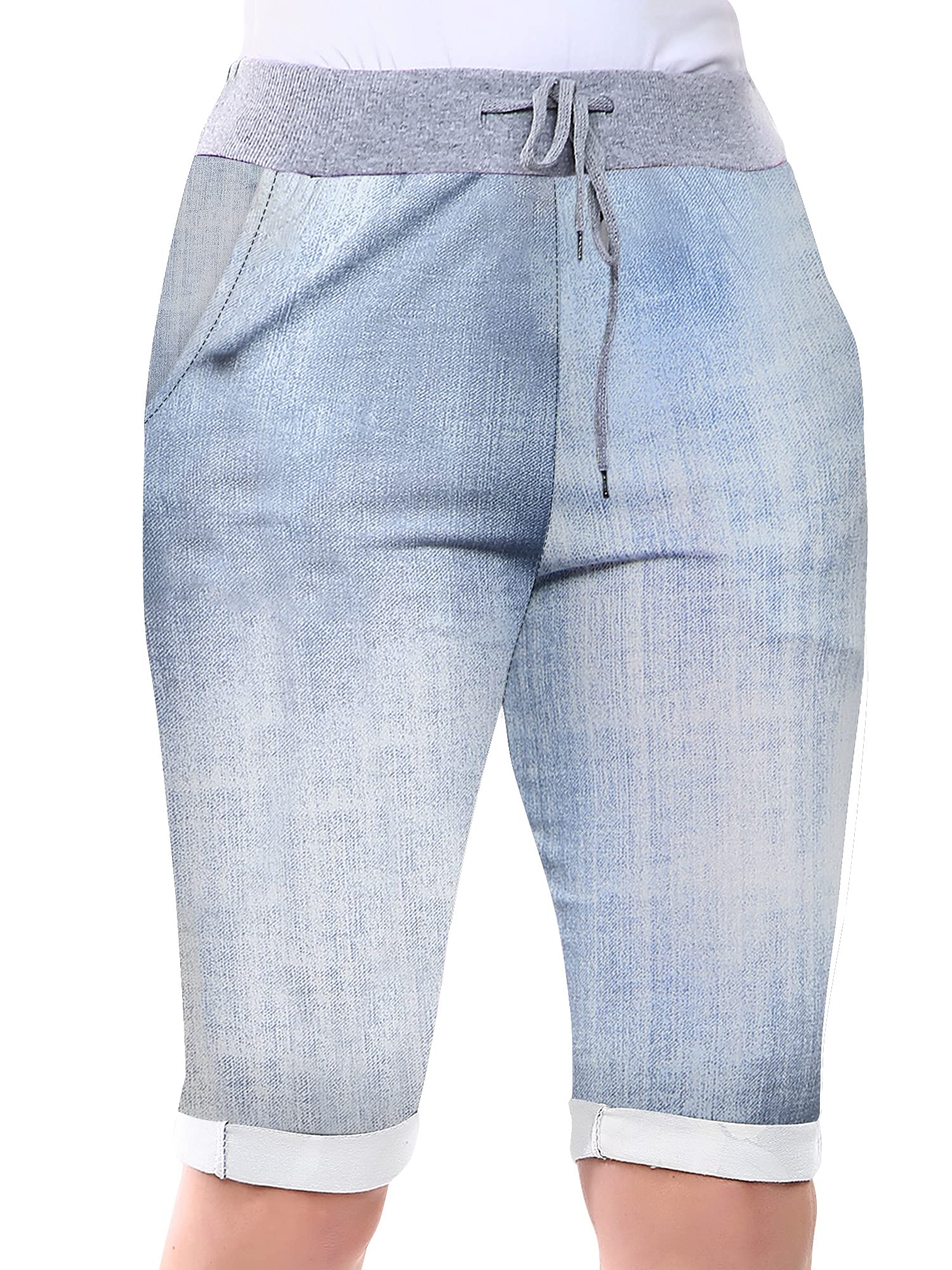 Love My FashionsWomens Italian Shorts Floral & Tiedye Print 3/4 Cropped Capri Trousers with Side Pockets Elasticated Drawstring Knee Length Turn Up Summer Magic Shorts for Ladies