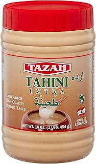 TAZAH Tahini Paste for Hummus Baba Ganoush 16oz Natural Stone Ground Lebanese Sesame Paste Vegan Cholesterol-Free No Prese...