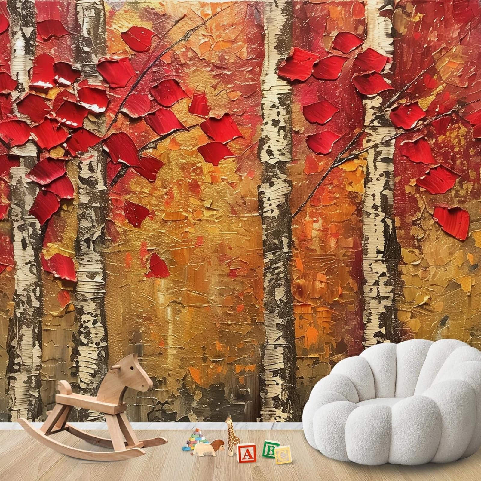 Kfjhgbdshhj 3D Mural Photo Wallpaper Autumn Forest Birch Non-Woven Modern Living Room Bedroom Children's Room Decoration Motif Wallpaper,430Cmx300cm Wall Sticker - Background Wall - Painting - Poster