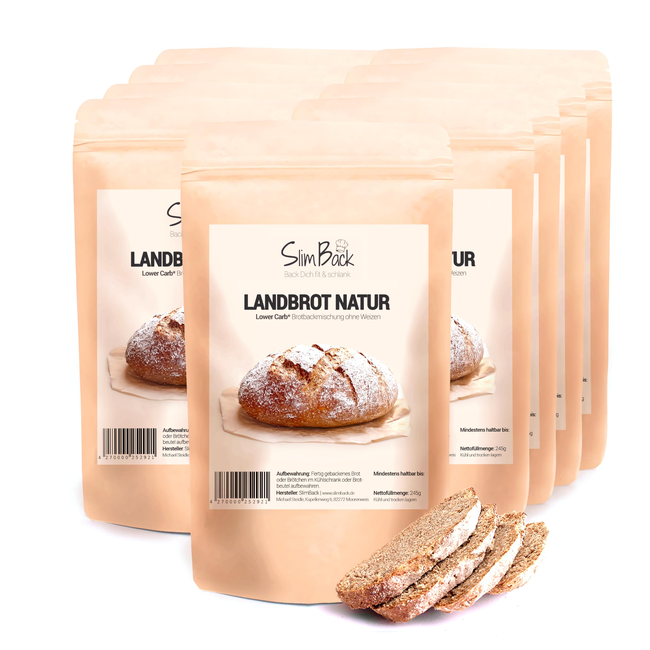 SlimBack LOWER-CARB-BROTBACKMISCHUNG - 10er Pack - Keto, vegan & glutenfrei, Eiweiss-Brot-Alternative ohne Soja und Getreide