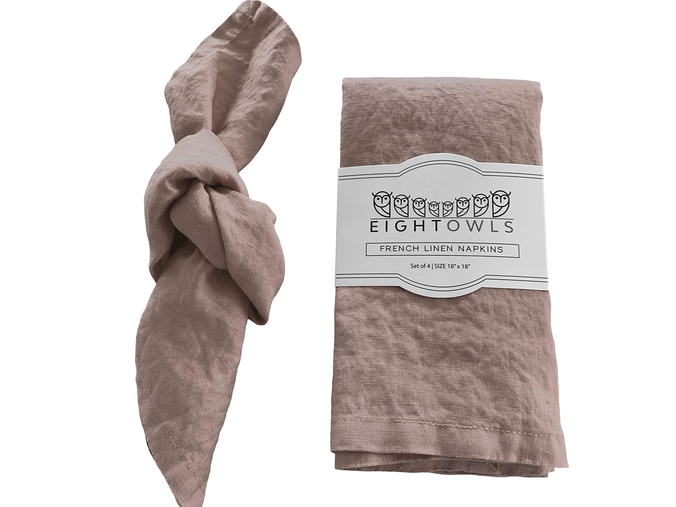 Eight Owls Linen Napkins – 100% Pure Stonewashed Linen Cloth Napkins – Mitered Corners - Size 45 cm x 45 cm – Set of 4 (Rustic Taupe)