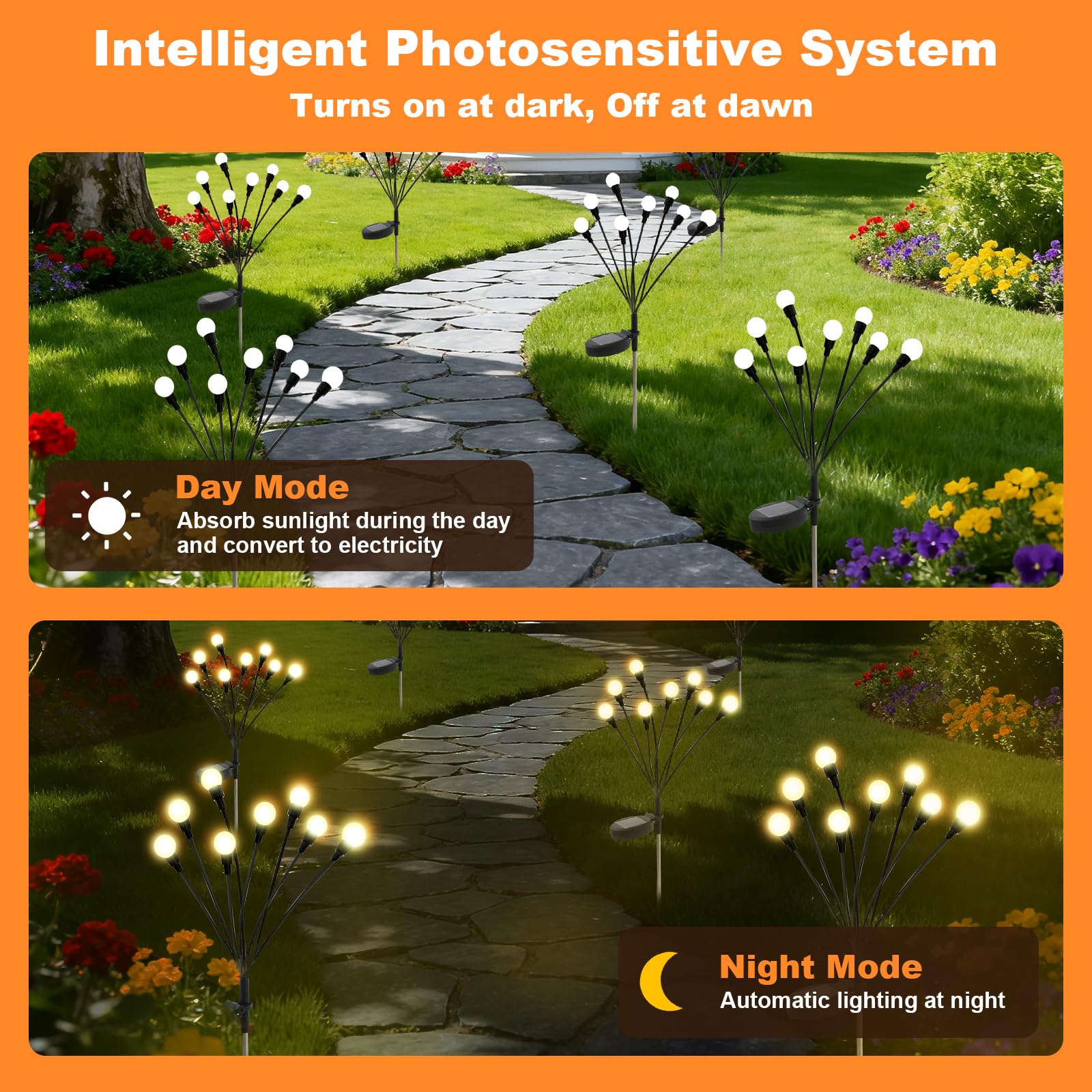 ALSO GO Luces solares para exteriores, paquete de 2 luces LED de luciérnaga, luces solares impermeables para jardín, luces solares de luciérnaga para patio, camino, decoración al aire libre, regalos