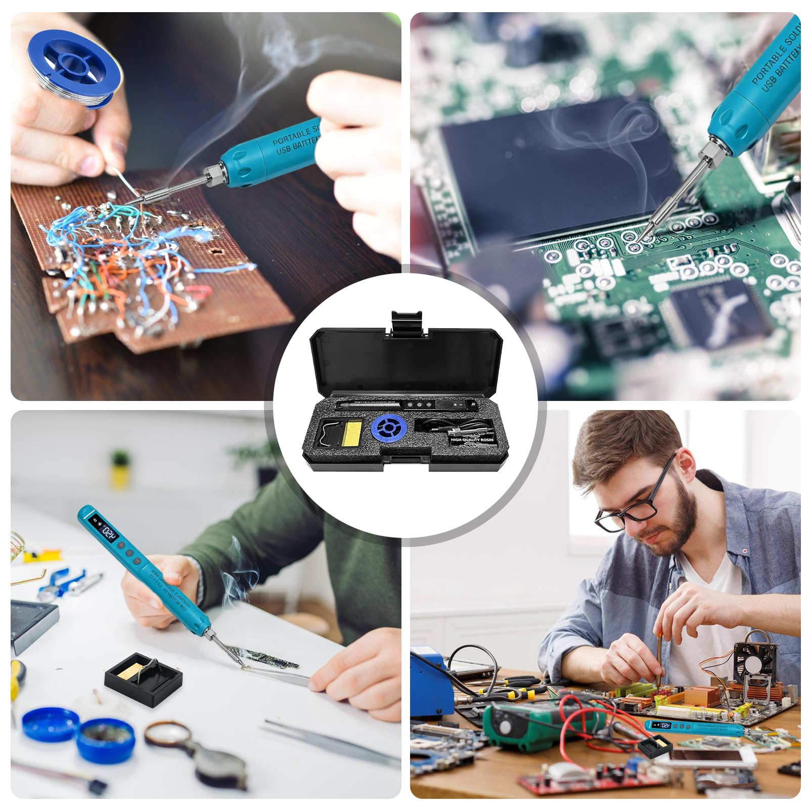 Set Saldatore a Batteria Set Saldatore Con Lcd E 3 Punte di Saldatura, Saldatore Batteria Usb, Temperatura Regolabile 200℃-450℃, Ricaricabile Usb Saldatore Senza Fili Per Riparazione Della Saldatura