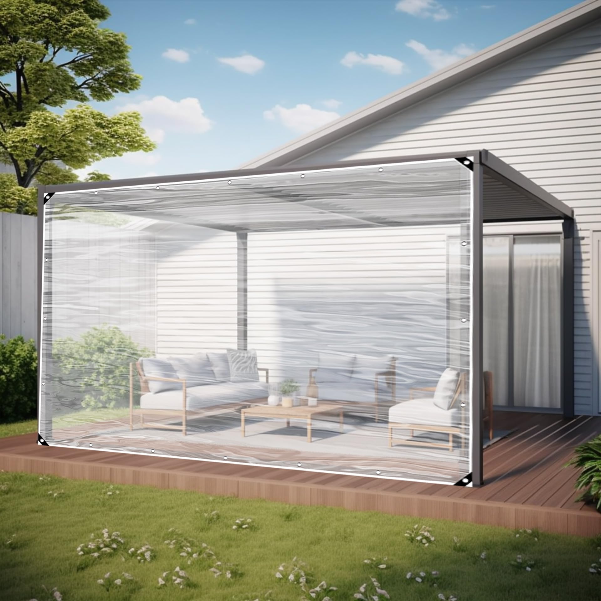 Lona transparente con ojales de 125x245 cm impermeable para exterior