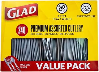 Glad Silver Disposable Cutlery Set, Heavy Duty Plastic, 240 Count