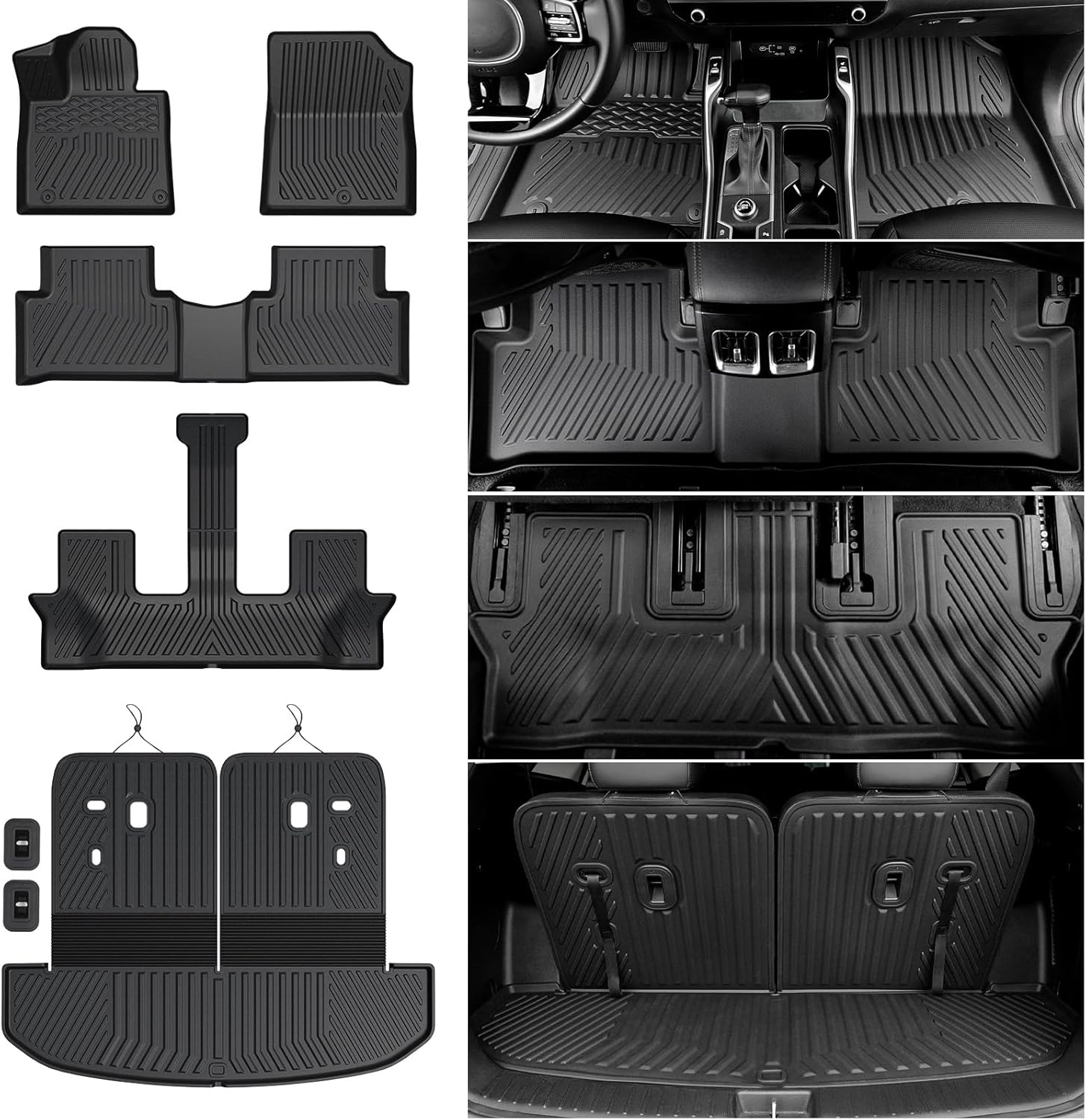 Floor Mats for 2021-2025 2026 Kia Sorento 6&7 Seats (Not Fit Hybrid & PHEV), All Weather TPE Durable Trunk Cargo Mat with Backrest Mat for Kia Sorento
