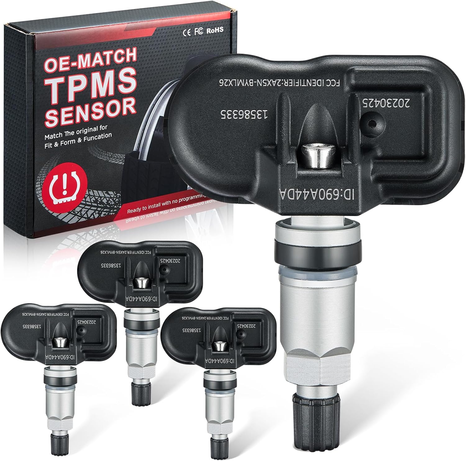 Upgraded TPMS Sensor 13586335 for GM 315Mhz Tire Pressure Monitoring Sensor Compatible with Chevy Silverado, Compatible with Buick Encore Lacrosse, Compatible with GMC Savana Sierra (4 Pack)