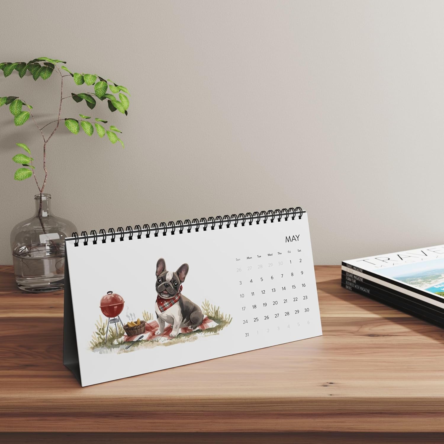 2026 French Bulldog Desk Calendar – 12 Month Desktop Calendar with Frenchie Illustrations | Dog Lover Gift | Desk Accessory