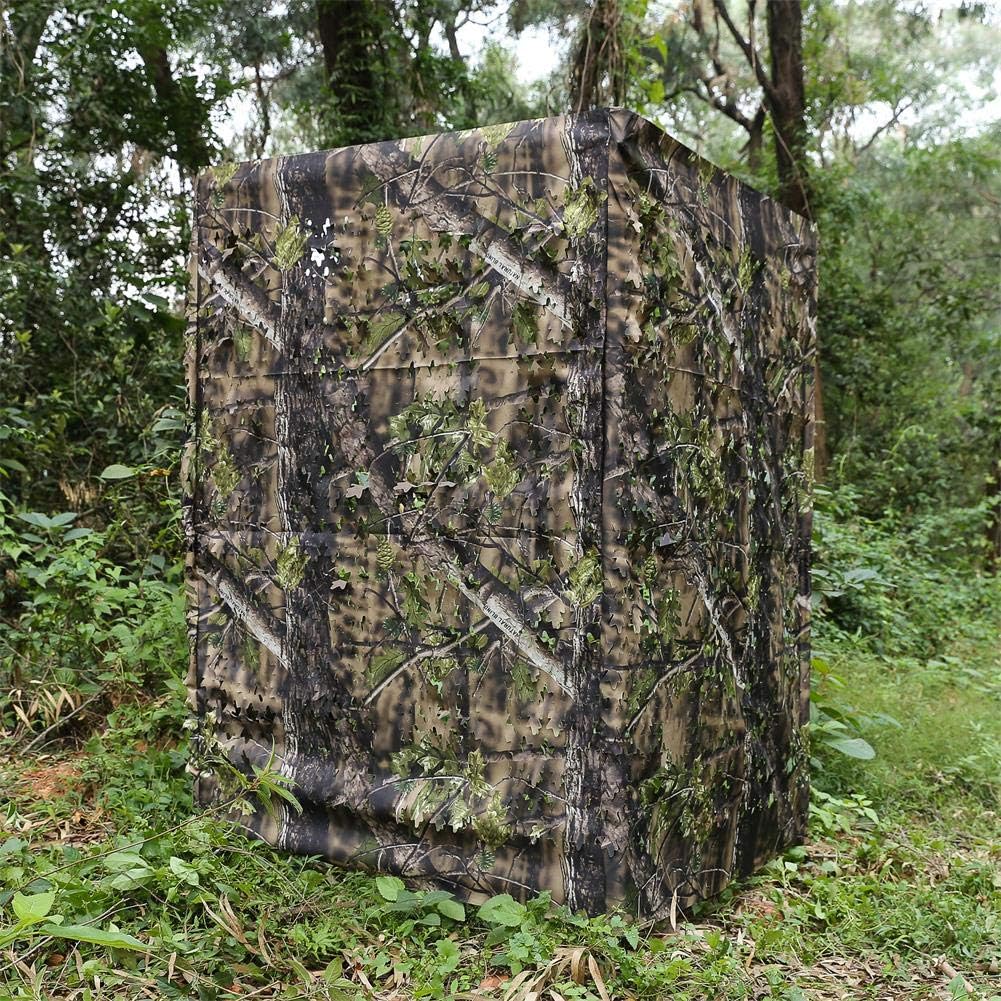 AUSCAMOTEK Ground Blind 5×10 Feet Turkey Duck Deer Blinds Hunting Camouflage Height Adjustable Green Leave