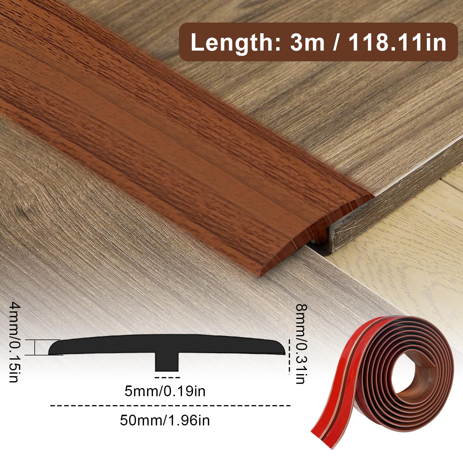 Profilo Transizione Autoadesivo PVC 5x300cm - Soglia Porte E Collegamento Pavimenti - Foto 2