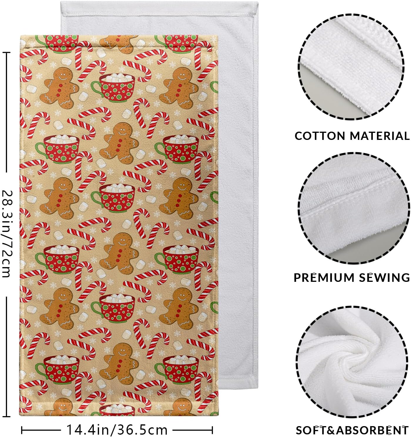 Gingerbread Man Xmas Hand Towels Winter Cane Candy Kitchen Dish Towels 28.3 x 14.4 Inch Set of 2 Soft Absorbent Decorative Towel for Christma Home Bathroom - Image 6