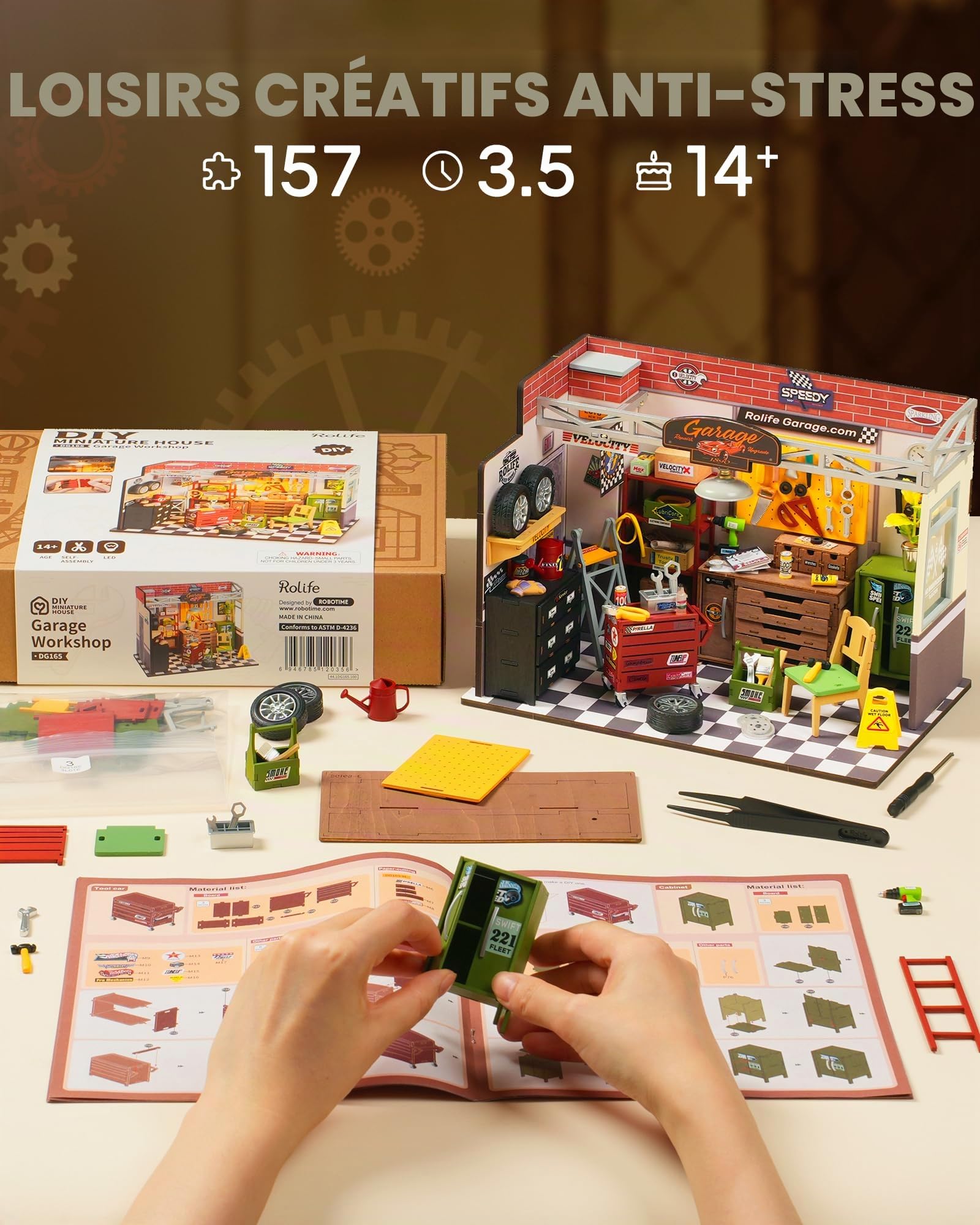 Rolife Maison de Poupées avec Meubles Garage Miniature Maison en Bois Kits de modèles Jouets Cadeau de Noël pour Garçons(DG165 Garage House)