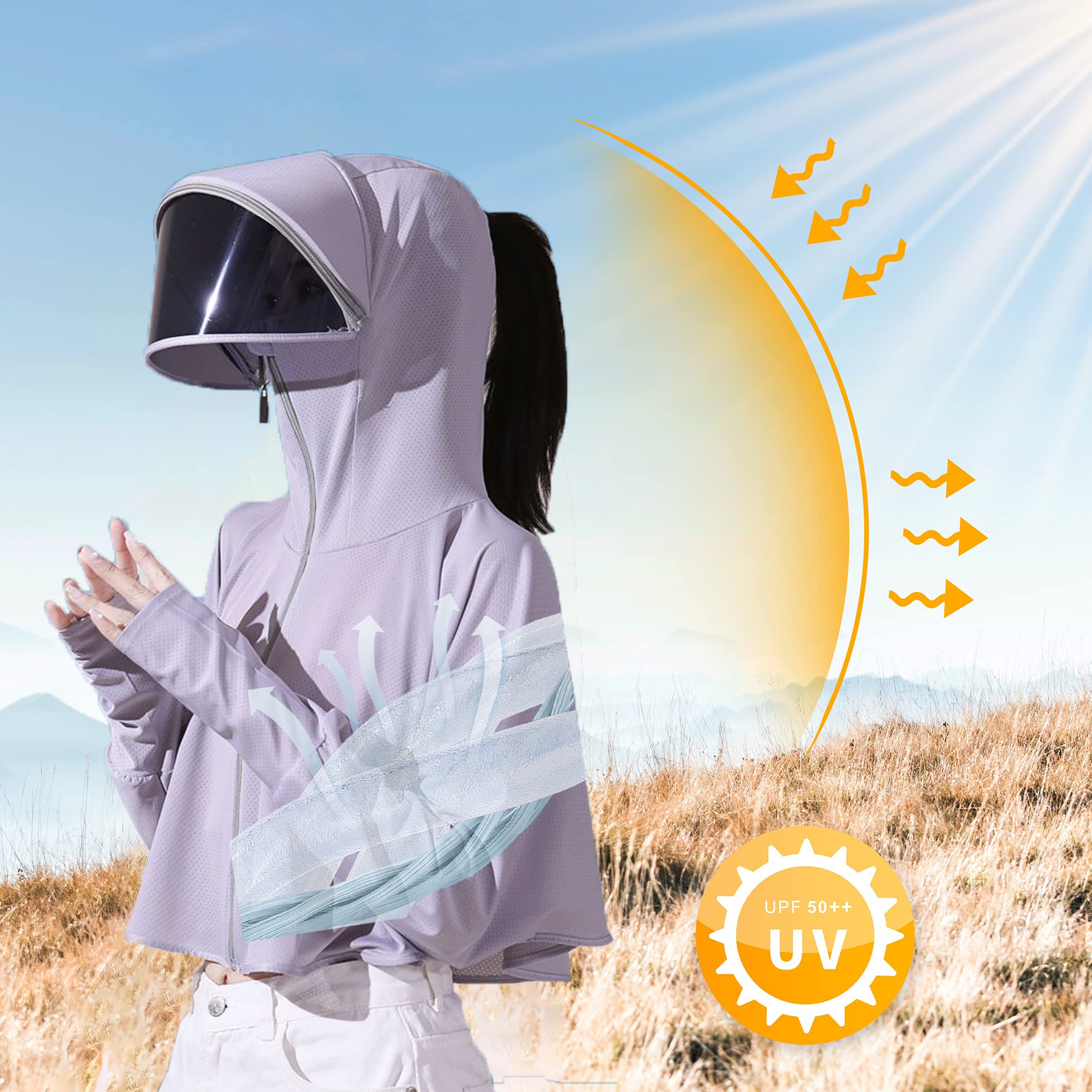 Nawvyis Women's UPF 50+ Sun Protection Zip Hoodie Jacket Long Sleeve Breathable Sun Shirt for Hiking Outdoor w/Detachable Sunglass (as1, alpha, l, regular, regular, A-Dark Gray)