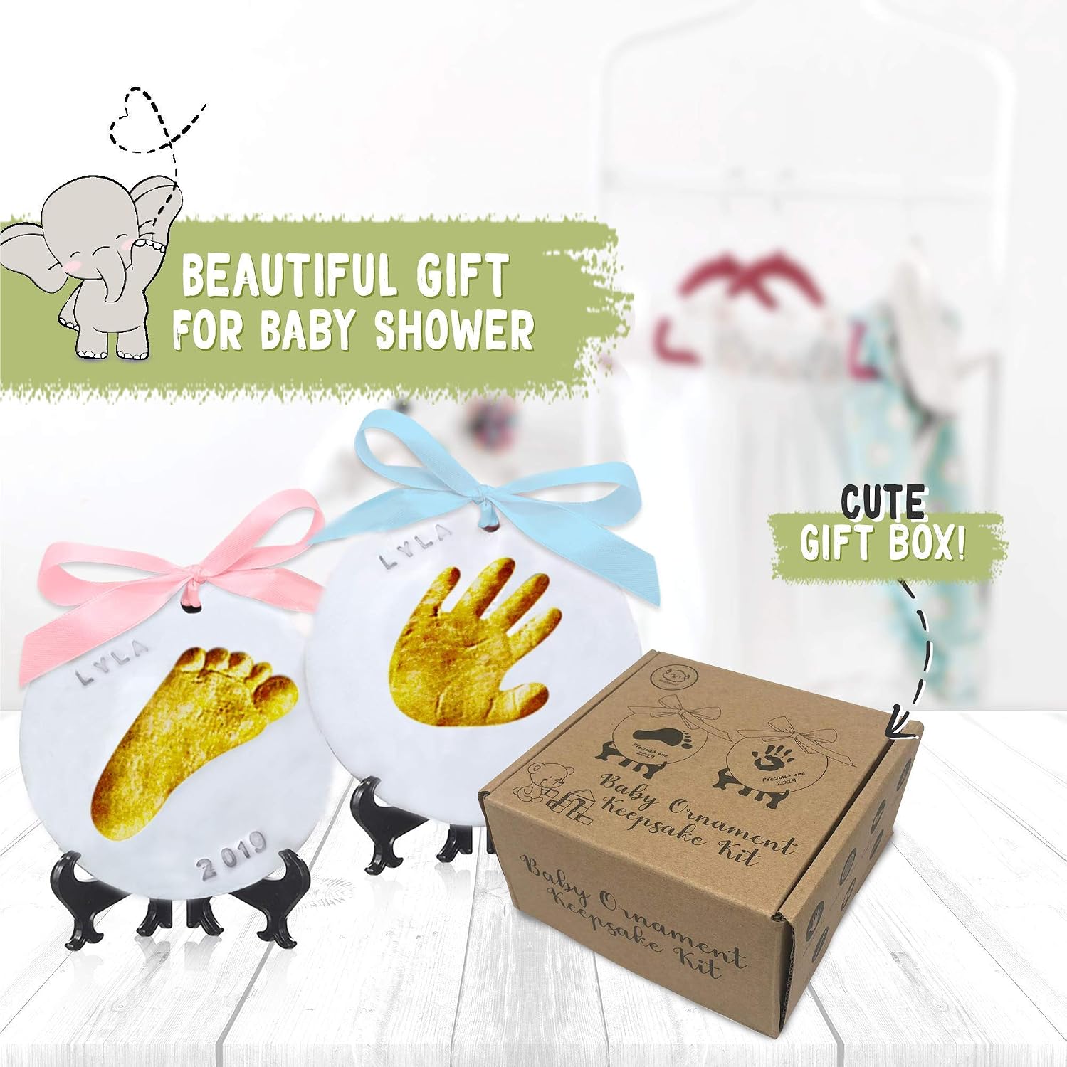 Baby Handprint Footprint Ornament Keepsake Kit - Personalized Baby Prints Ornaments for Newborn - Baby Nursery Memory Art Kit - Baby Shower Gifts, Christmas Gifts