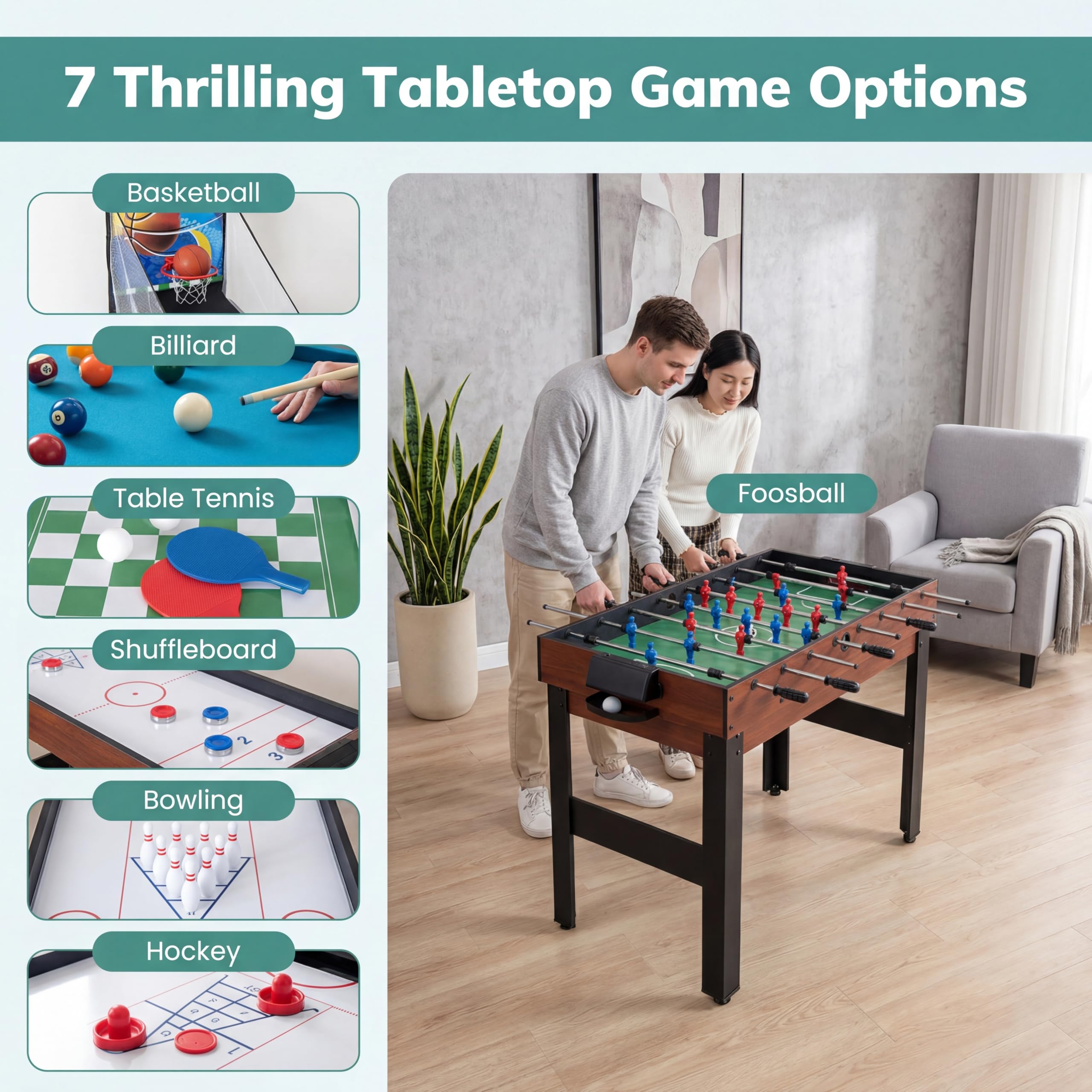 HOMASIS 14 in 1 Tavolo Multigioco, Tavolo da Gioco Multifunzione con Calcio Balilla, Basket, Biliardo, Hockey, Ping Pong, Scacchi, Dama, Backgammon, Carte da Poker per Bambini e Adulti