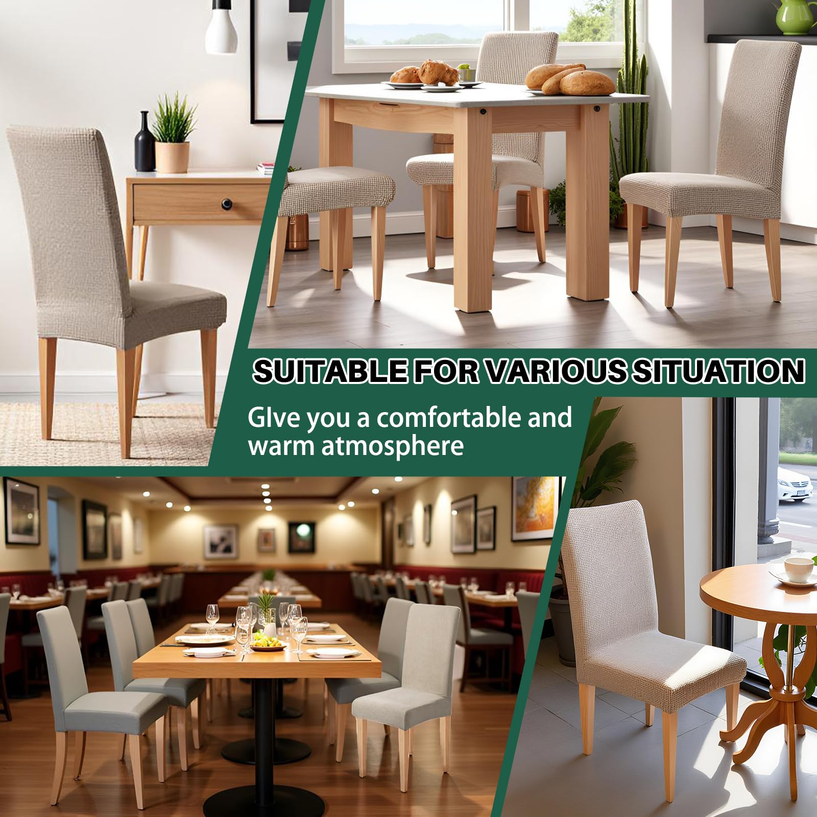 Dioxide Coprisedie con Schienale Elastico Copri Sedia da Cucina Tessuto Jacquard Antimacchia,Universali Coprisedia Elasticizzati, Moderno Fodera Sedia per Soggiorno,Cucina,Casa (Cachi,6pc)