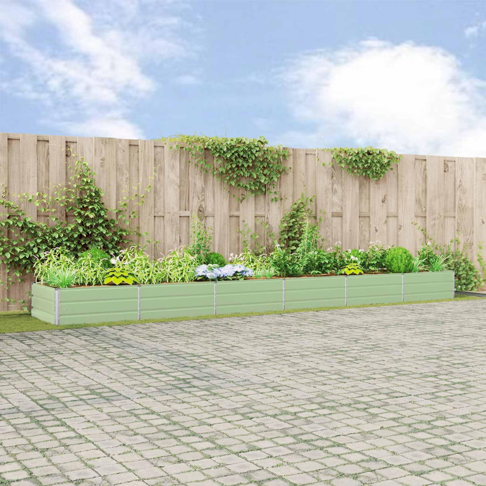 Jardinera rectangular 580 cm acero galvanizado verde pastel | Estilo industrial, amplio espacio para plantas, fácil montaje, uso al aire libre, bajo mantenimiento