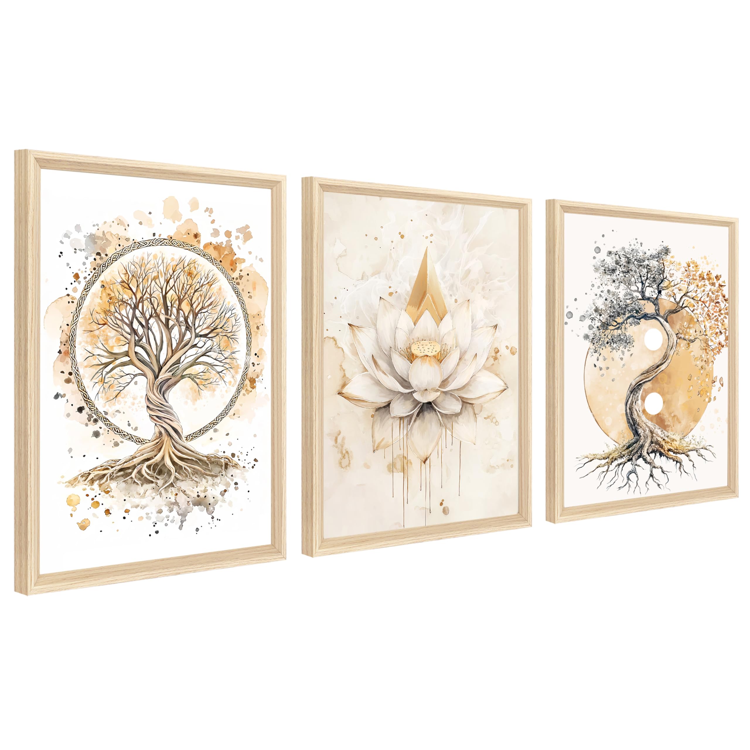 3Pcs Wooden Framed Boho Canvas Wall Art Orange Abstract Leaves And Sun Painting Canvas Prints Nordic Minimalist Geometric Picture for Living Room Bedroom Hallway Home Wall Decor 120x60cm(16"x24"x3pcs) — view 48