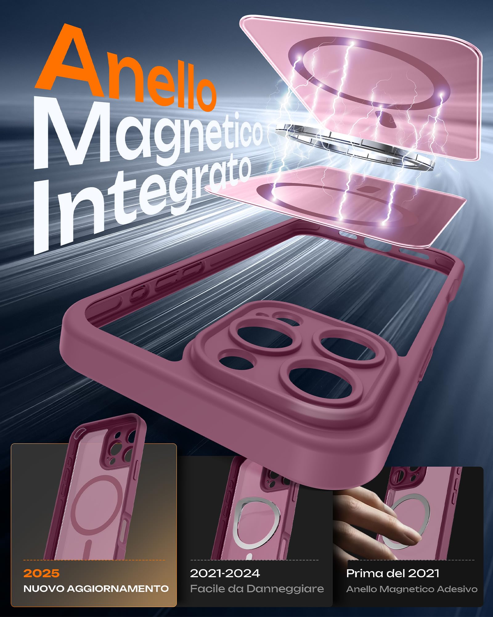 TOCOL Cover Magnetica per iPhone 16 Pro 6,3 Pollic, Compatibile con MagSafe, Protezione Fotocamera Integrata, Custodia Antiurto Traslucida Opaca, Prugna