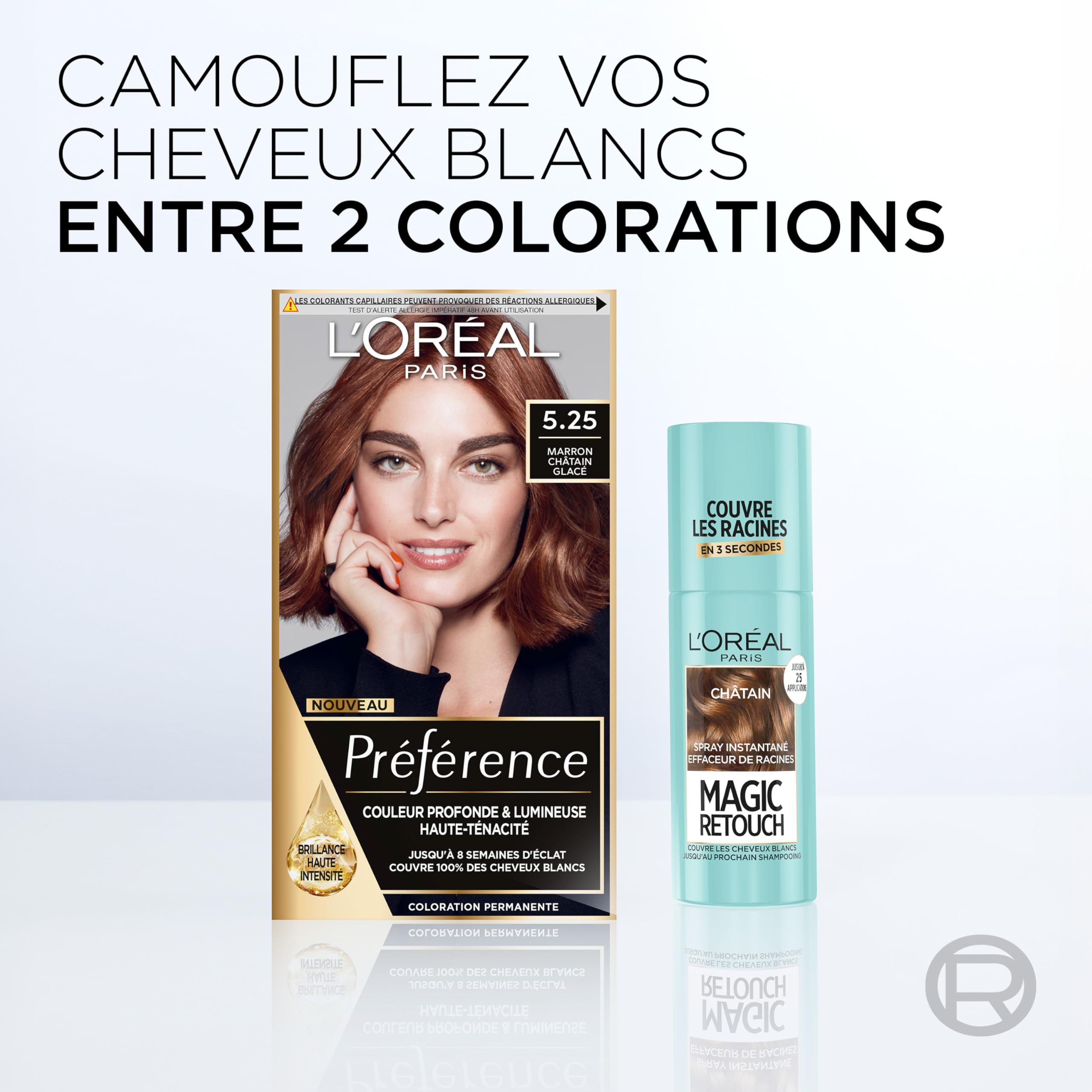 L’ORÉAL PARIS - Spray Instantané Correcteur de Racines & Cheveux Blancs - Hommes & Femmes - Magic Retouch - Châtain Foncé - 2x75ml