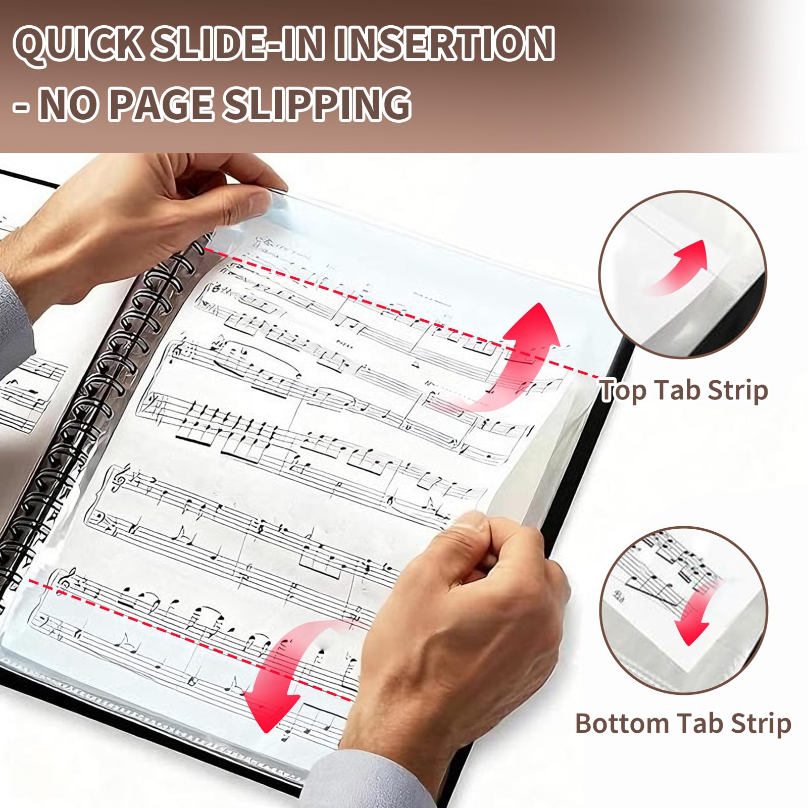 Binditek 1 carpeta de partituras, 40 fundas de doble cara para 80 páginas, organizador de carpeta de música de 40 bolsillos para tamaño carta, soporte para partituras con lomo de encuadernación de