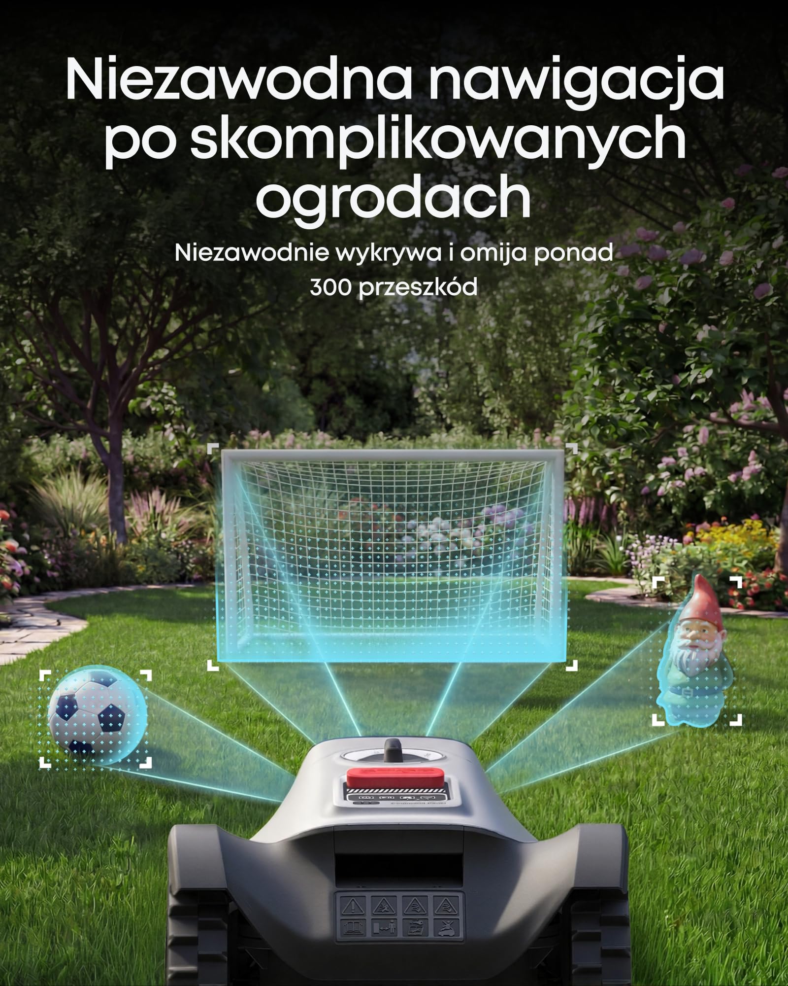 Robot koszący eufy C15, bezprzewodowy, bez RTK, bez problemów z sygnałem, automatyczne mapowanie, precyzyjne omijanie przeszkód, niezawodna pielęgnacja trawnika, bezproblemowe użytkowanie