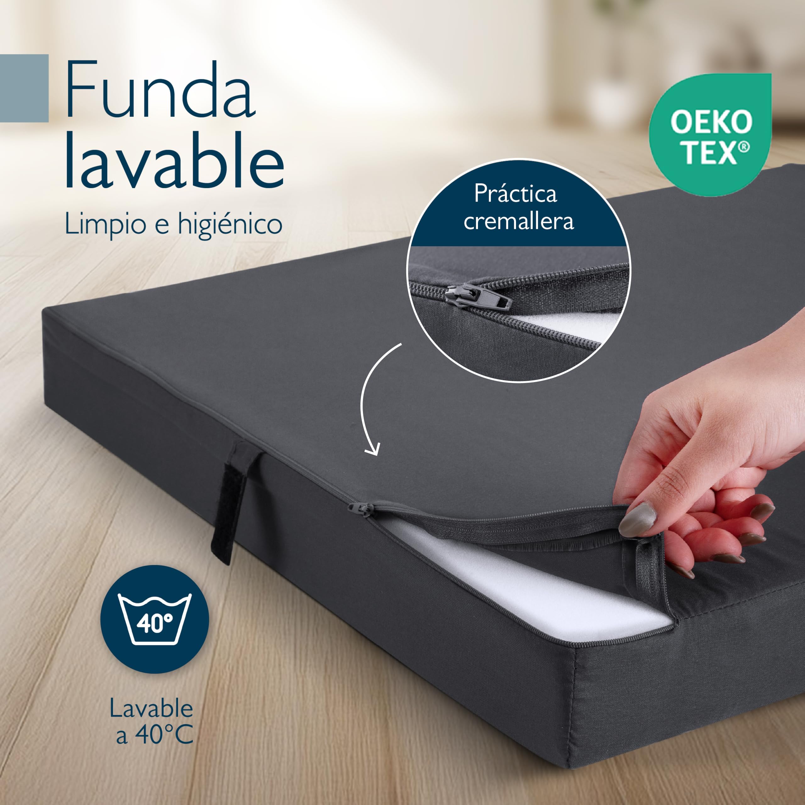 Beautissu Colchón Plegable 60x190cm Funda de Microfibra – Cuna de Viaje Ahorra Espacio Colchoneta 8cm Grosor – Colchones Antracita para Invitados Furgoneta Camper con Asa y Cierre Velcro – Campix