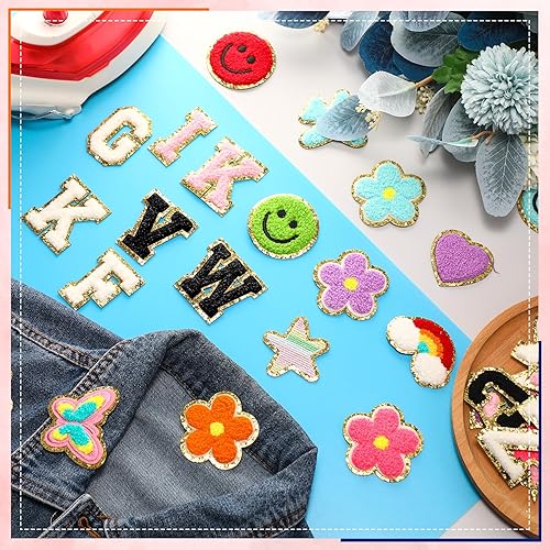 Miniatura 6 de Yilloog 120 parches de felpilla para planchar con letras bordadas, para sombrero, incluyen 78 parches de letras de 42 estrellas en forma de corazón