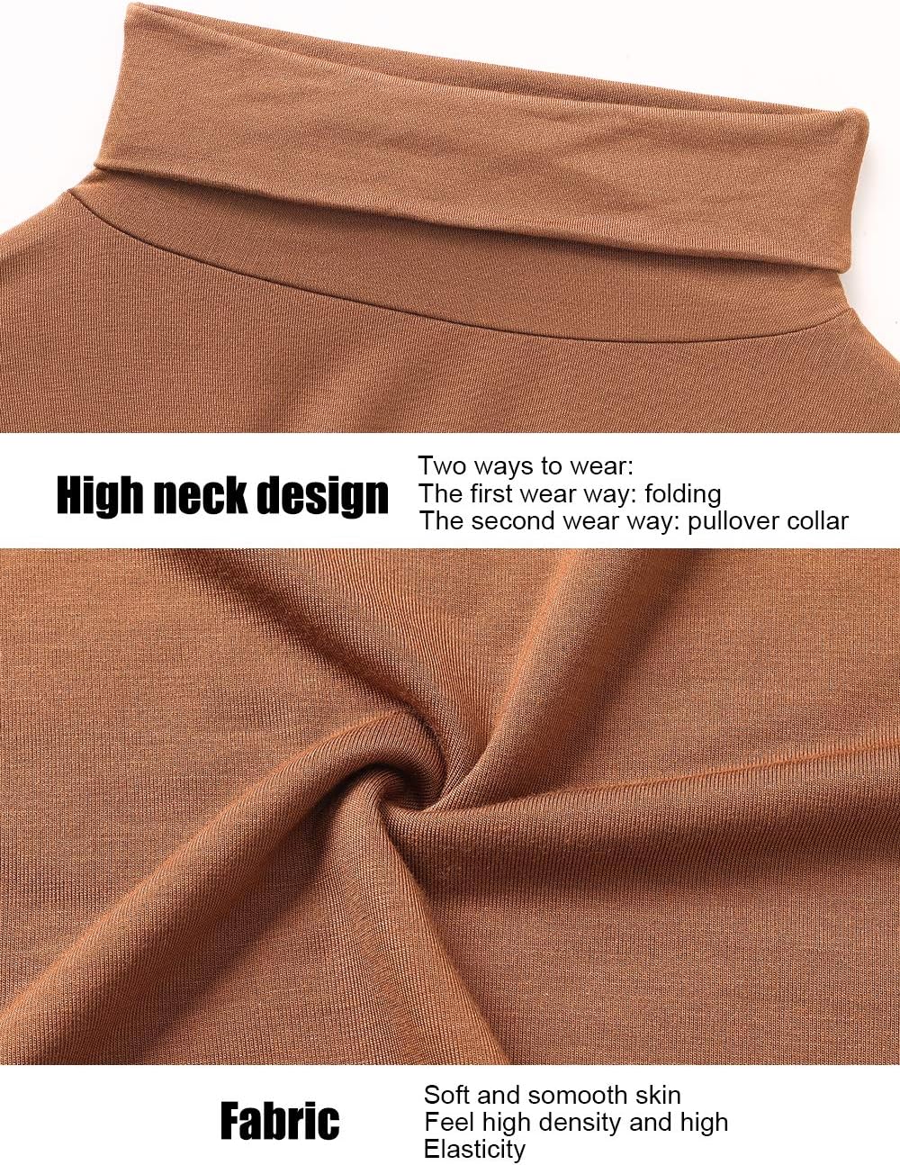Femdouce Womens Turtleneck Long Sleeve Shirt Lightweight Slim Pullover Basic Undershirts Active Turtle Neck T-Shirts 2 Pack - Image 6