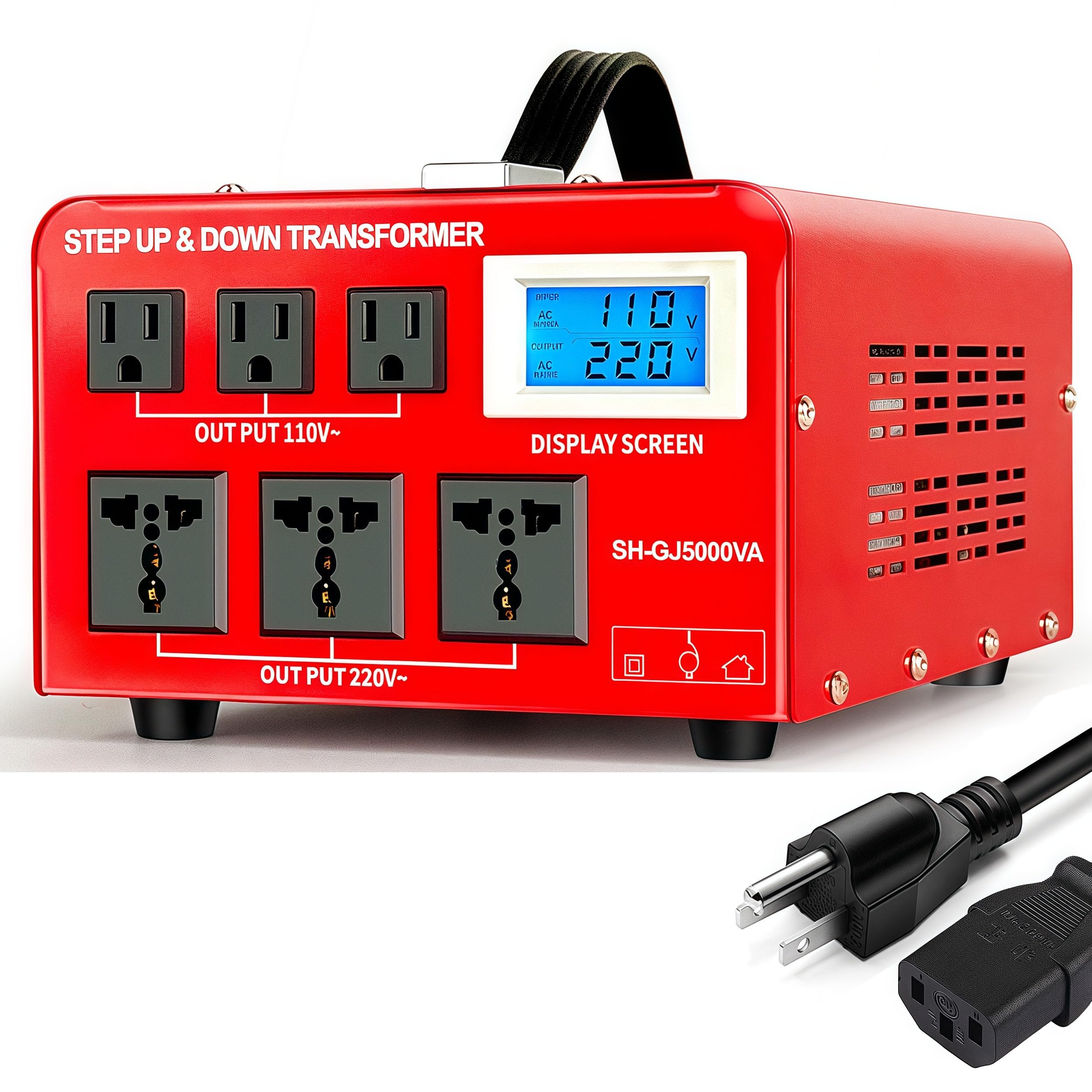 SUNSHUN 5000W Step Up/Down Voltage Converter Transformer 110v to 220v Or 220v to 110v Voltage Converter with Display, 3 US and 3 Universal Outlets, Circuit Breaker Protection