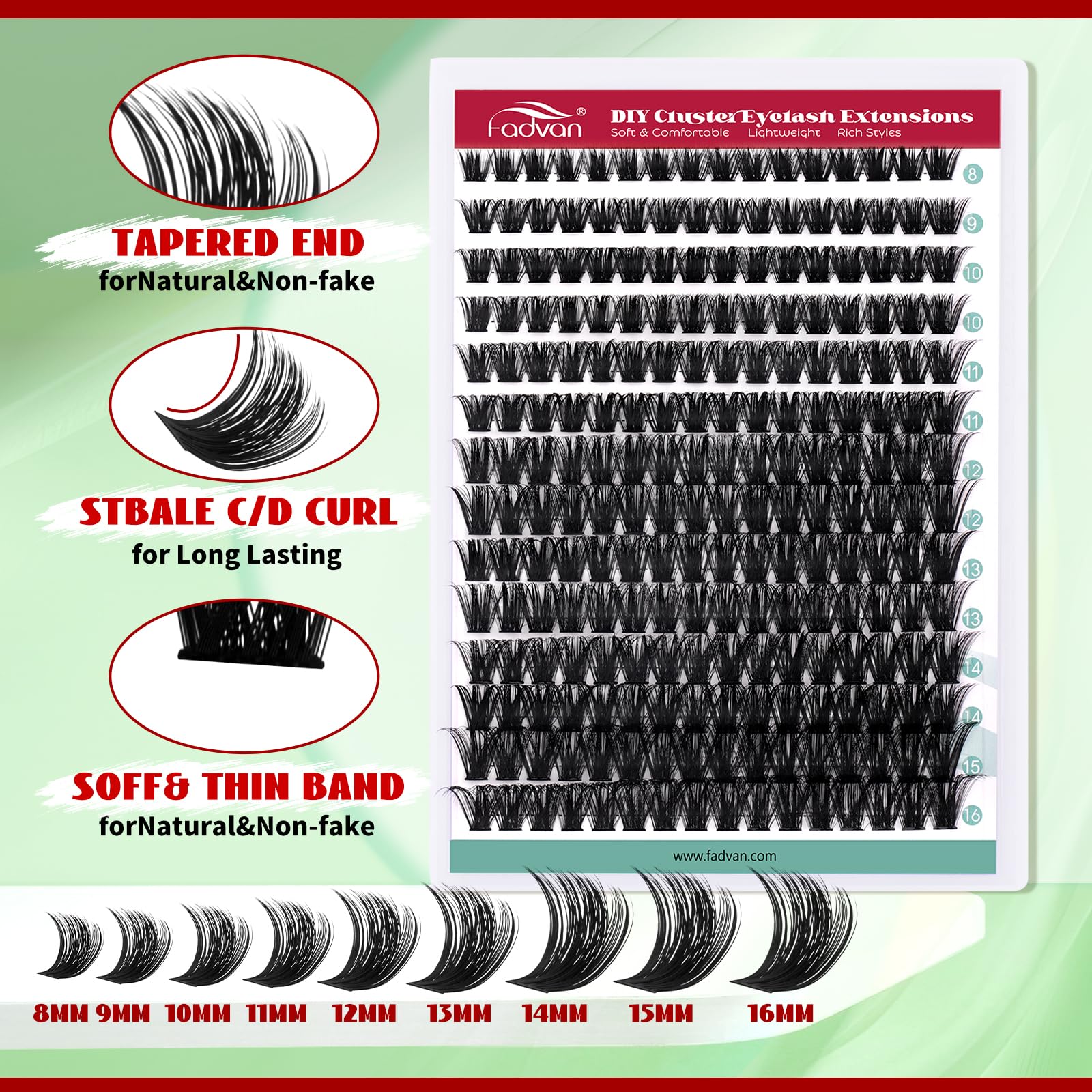 FADVAN Ciglia Finte Ciuffetti - 280pcs Extension Ciglia Fai Da Te Curvatura D Ciglia Naturali - Lash Clusters (100P-0.07D, Mix 8-16mm)