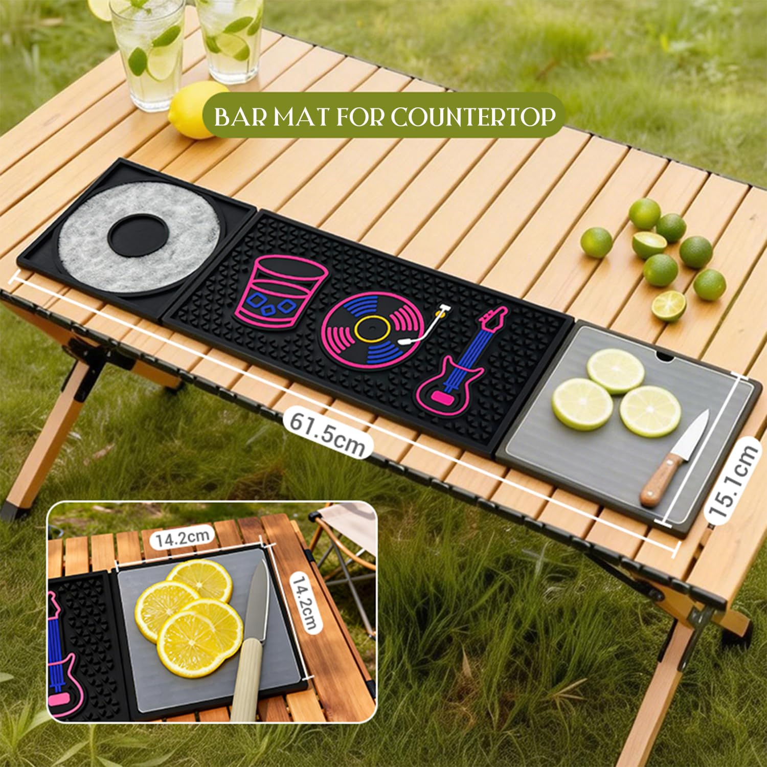 Barmatte,LIBRNTY Bar Service Mat (61.5 x 15.1 cm) Premium-Barmatte,Cocktail-Sets,Glas-Trockenmatte,strapazierfähige und stilvolle für Verschüttungen,Ideal für Kaffeemaschine & Küche