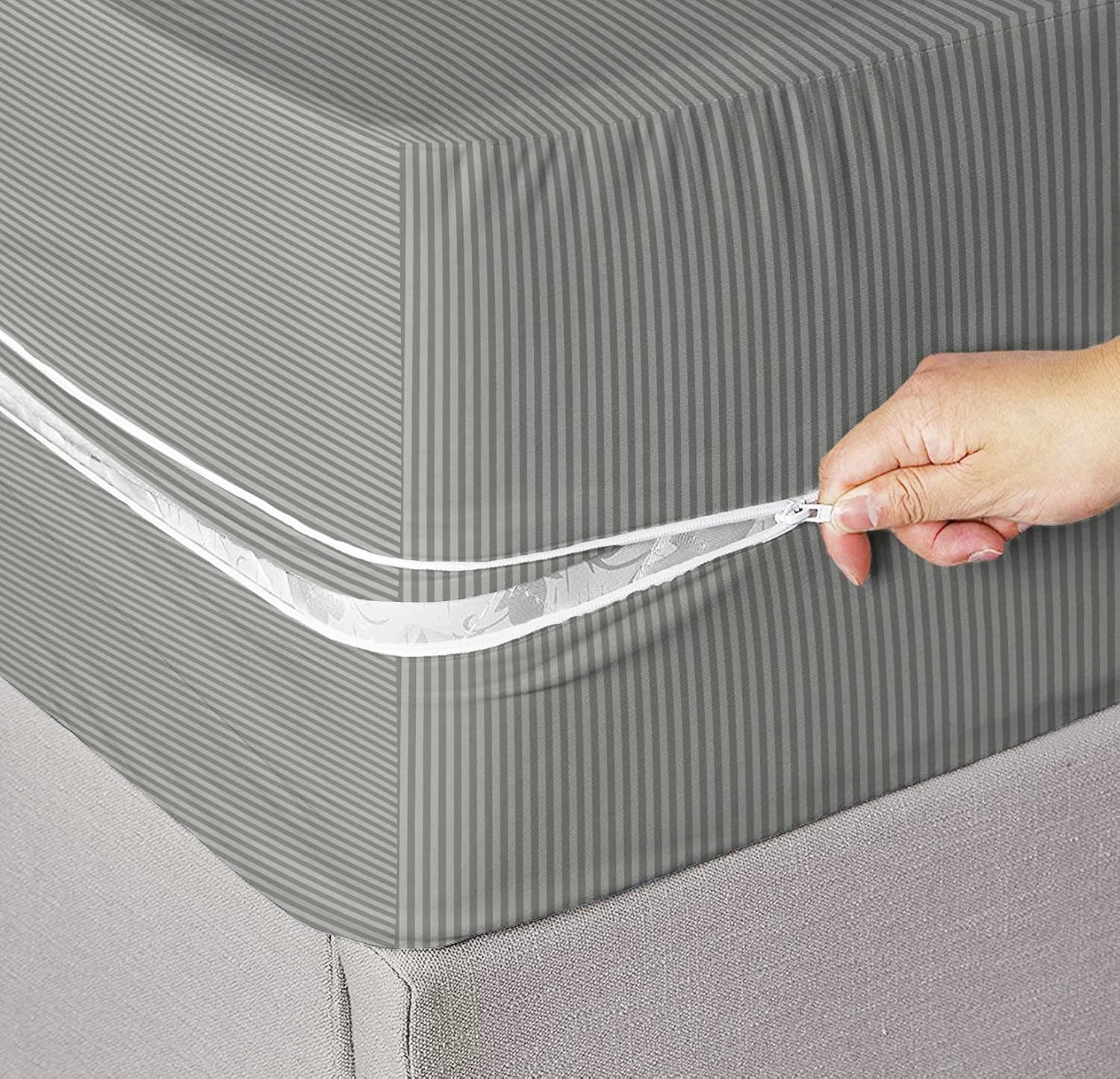 BSB HOME® Premium Cotton Mattress Cover/Protector with Zipper Chain|Provides All Around Protection with 360° Encasing |Single Size Bed - 78x60+6 inches (6 x 3 ft Mattress) - Pack of 1 - Light Grey